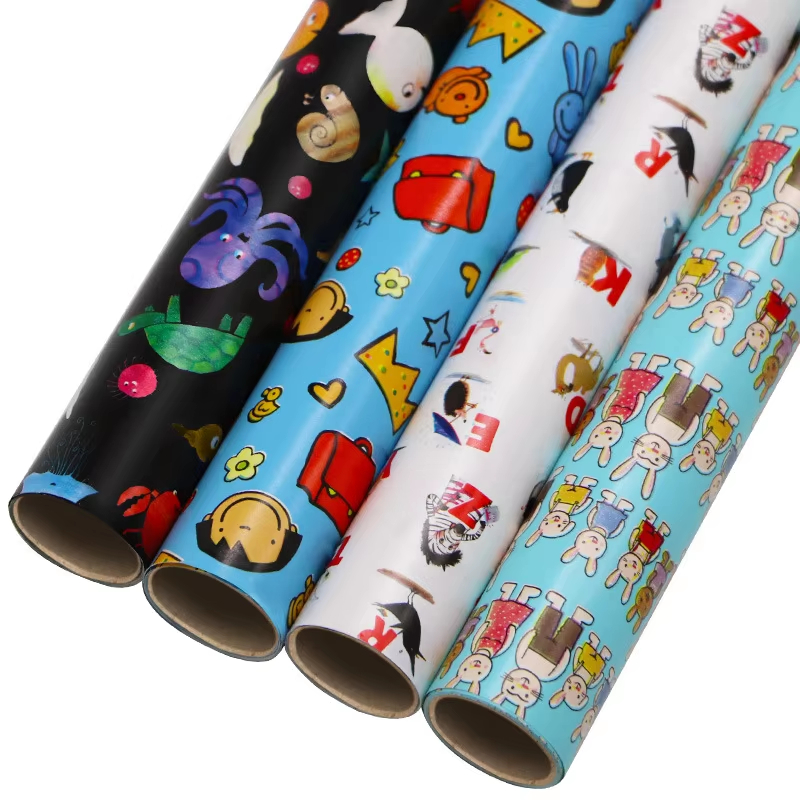 colorful collection of custom kids pattern wrapping paper rolls