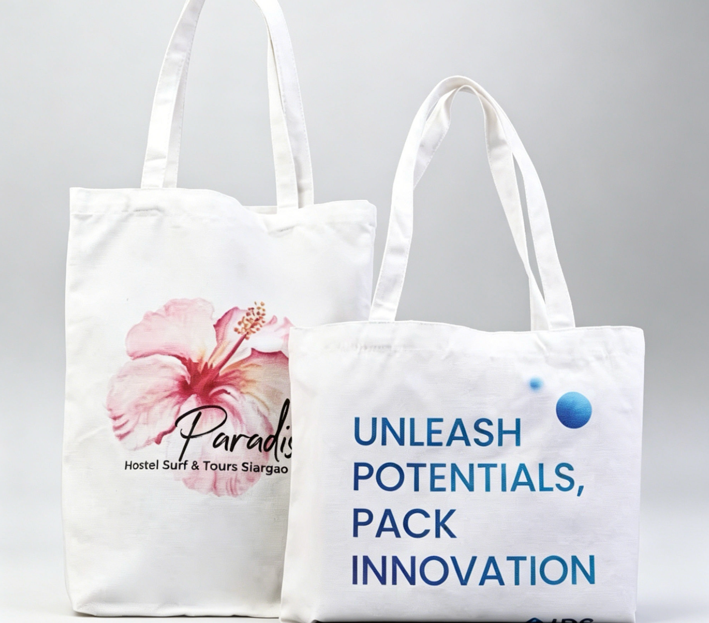 coordinated floral and blue typography printed canvas tote bag set - view 1