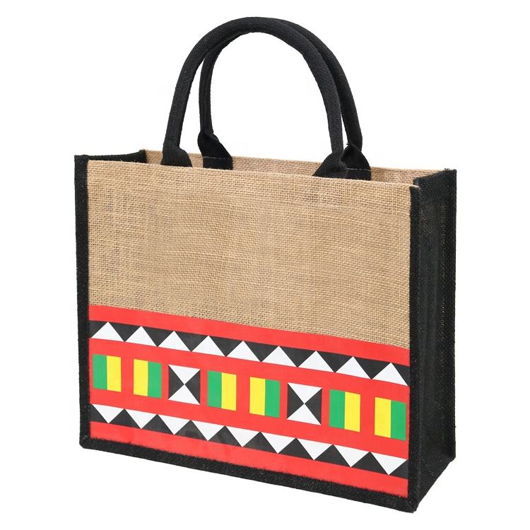 crest logo jute tote with black trim product example - view 3