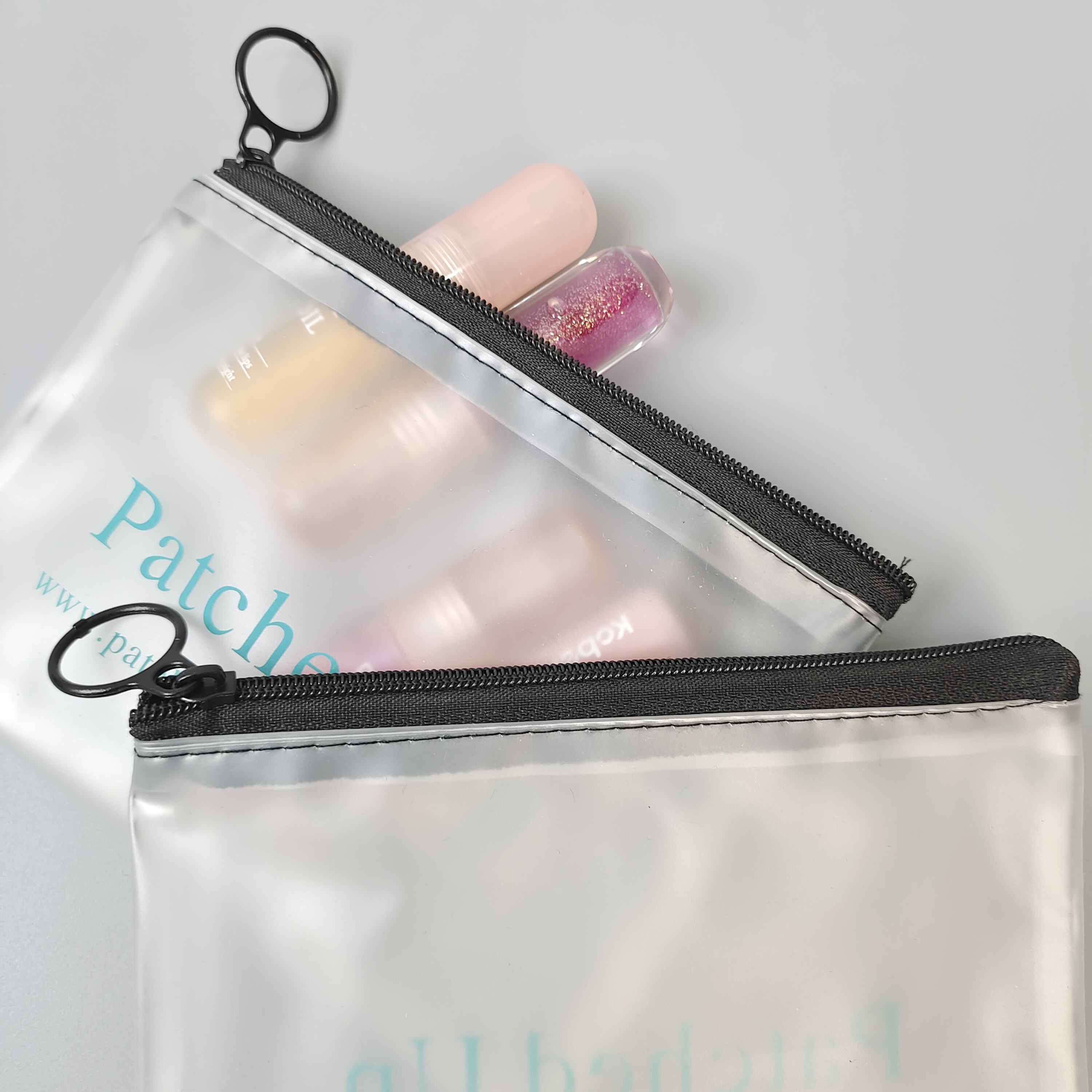 frosted PVC cosmetic pouch with black cloth zipper and printed logo - view 4