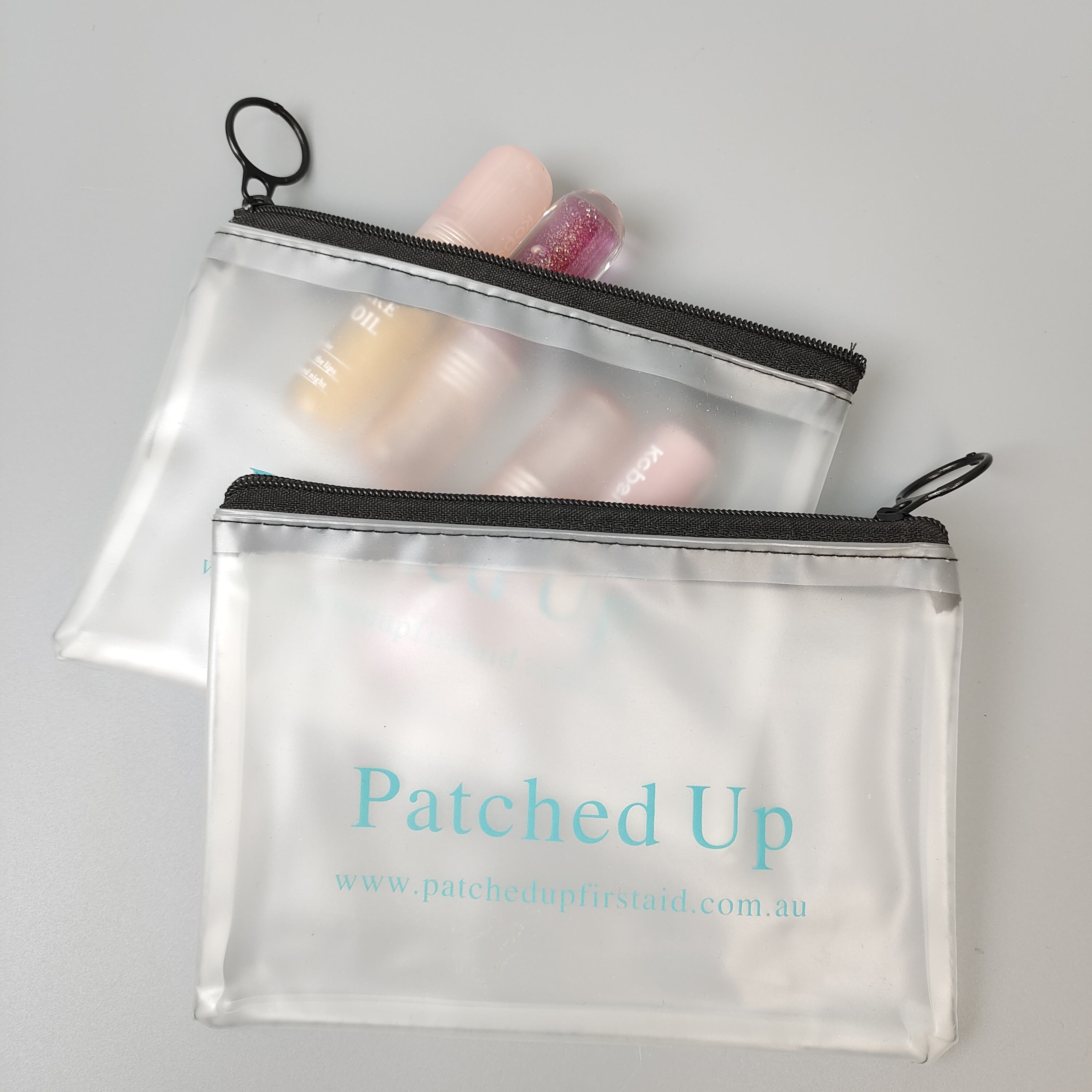 frosted PVC cosmetic pouch with black cloth zipper and printed logo - view 5