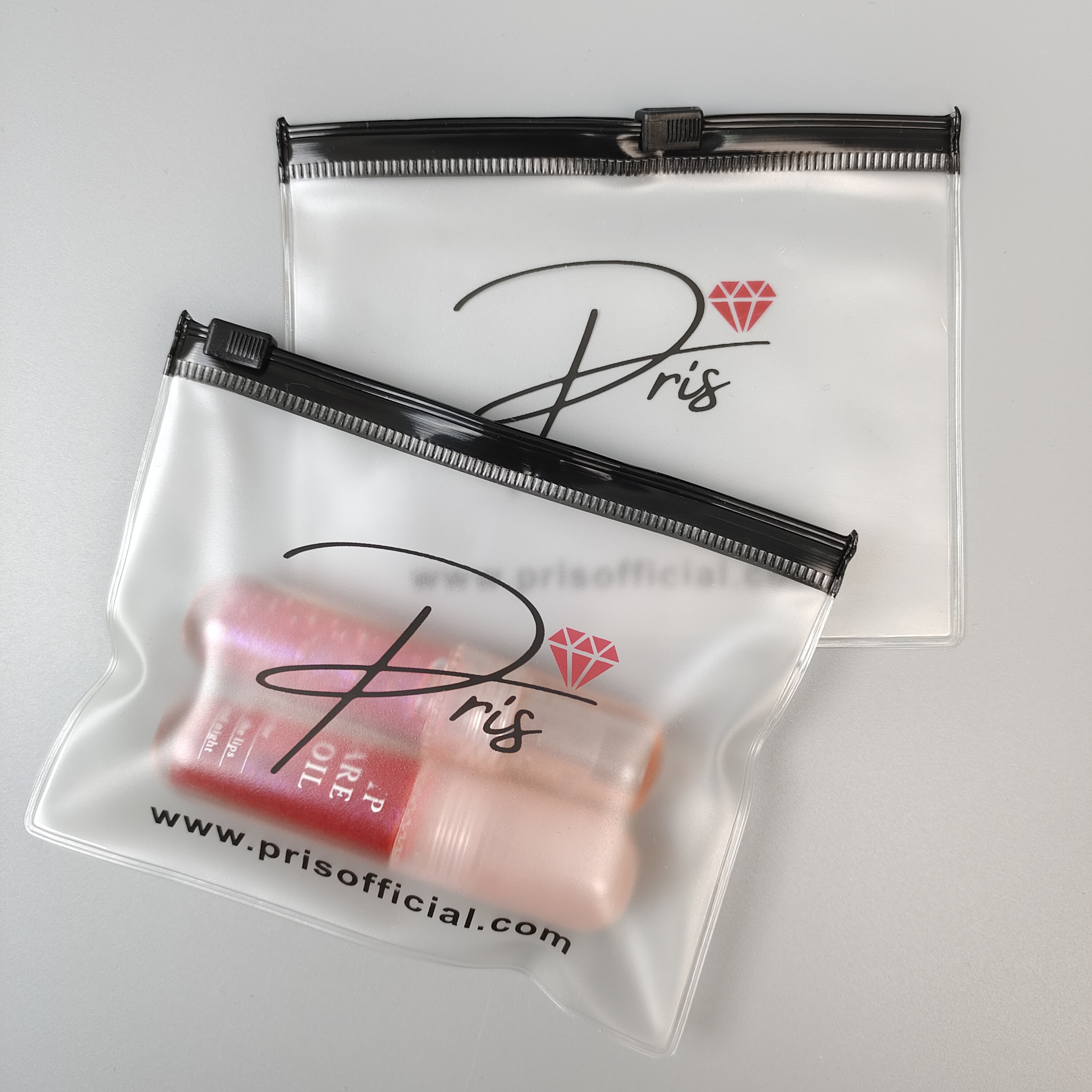frosted PVC zipper pouch holding cosmetic bottles - view 4