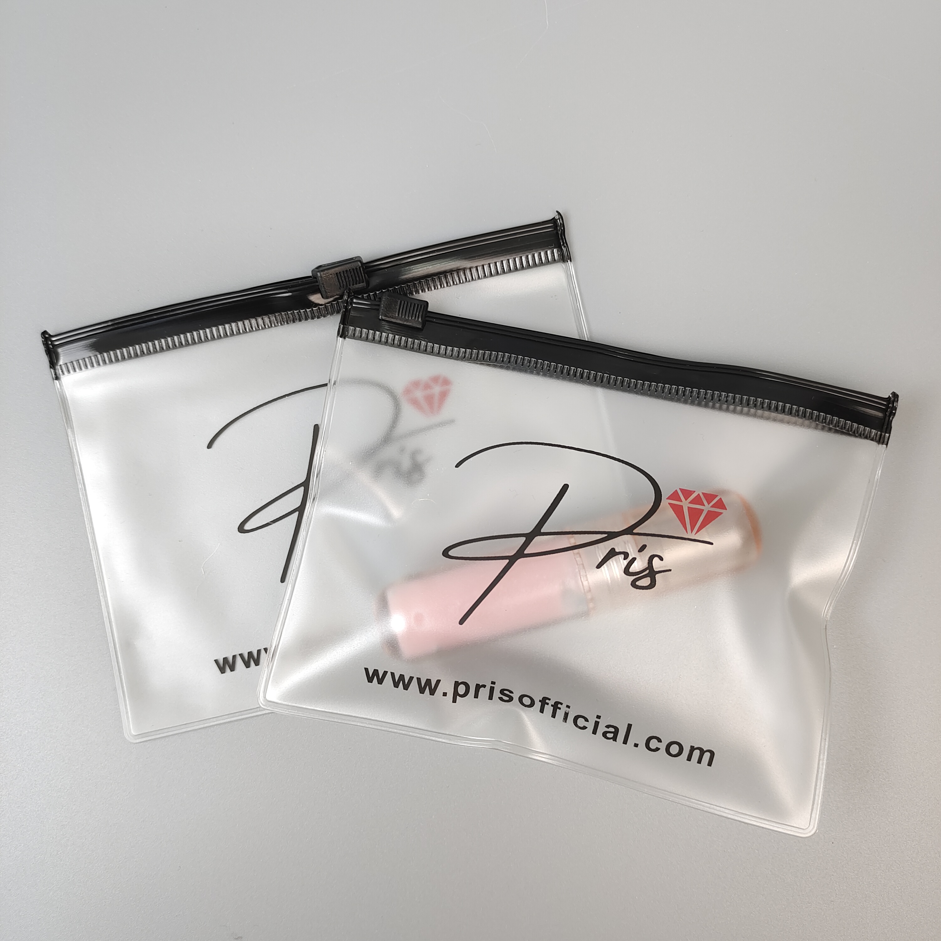frosted PVC zipper pouch holding cosmetic bottles - view 5