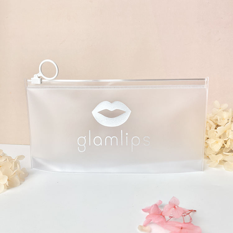 frosted PVC cosmetic pouch with white ring pull and silver logo - view 6