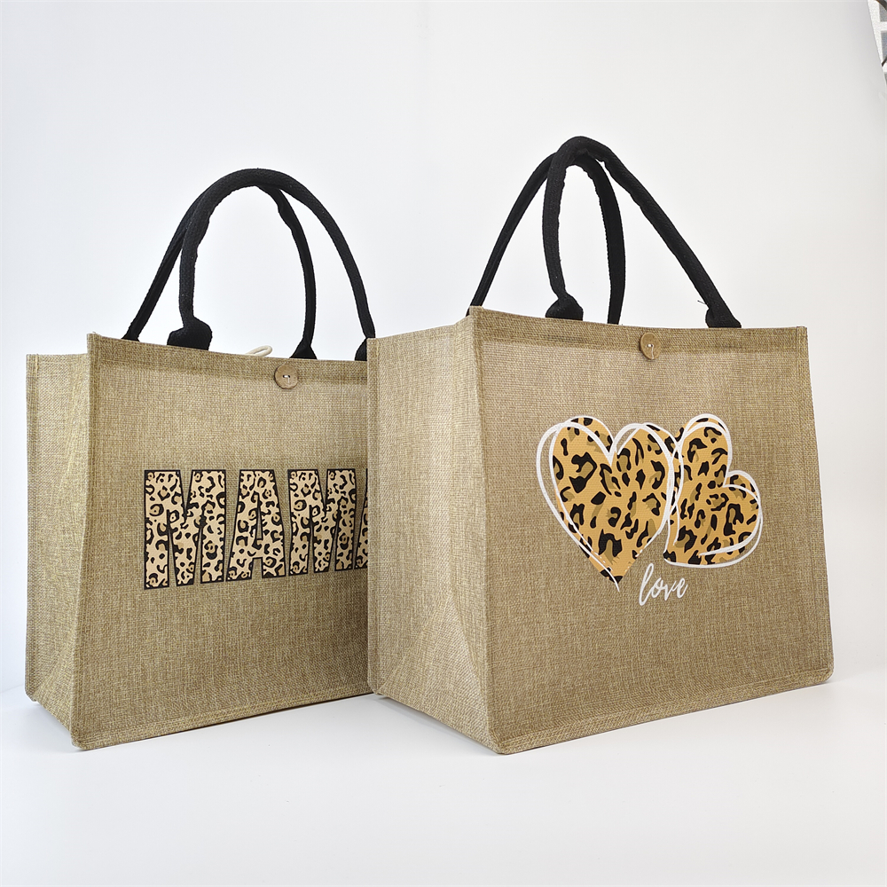 natural jute tote bag with full-color transfer printed artwork - view 1