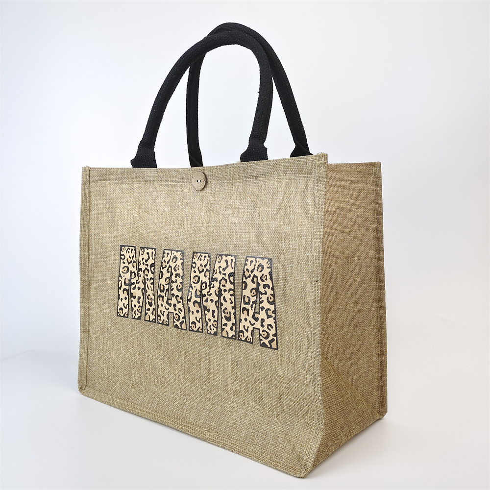 natural jute tote bag with full-color transfer printed artwork - view 2