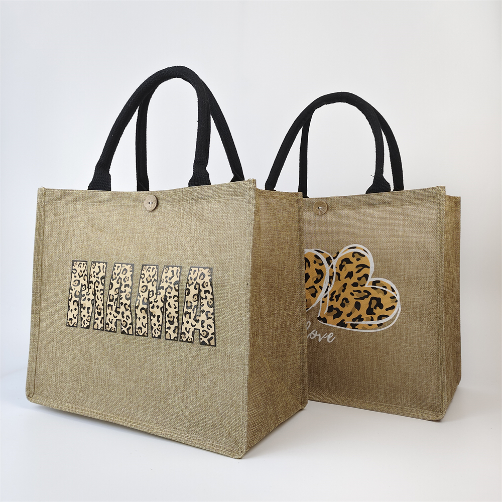 natural jute tote bag with full-color transfer printed artwork - view 3