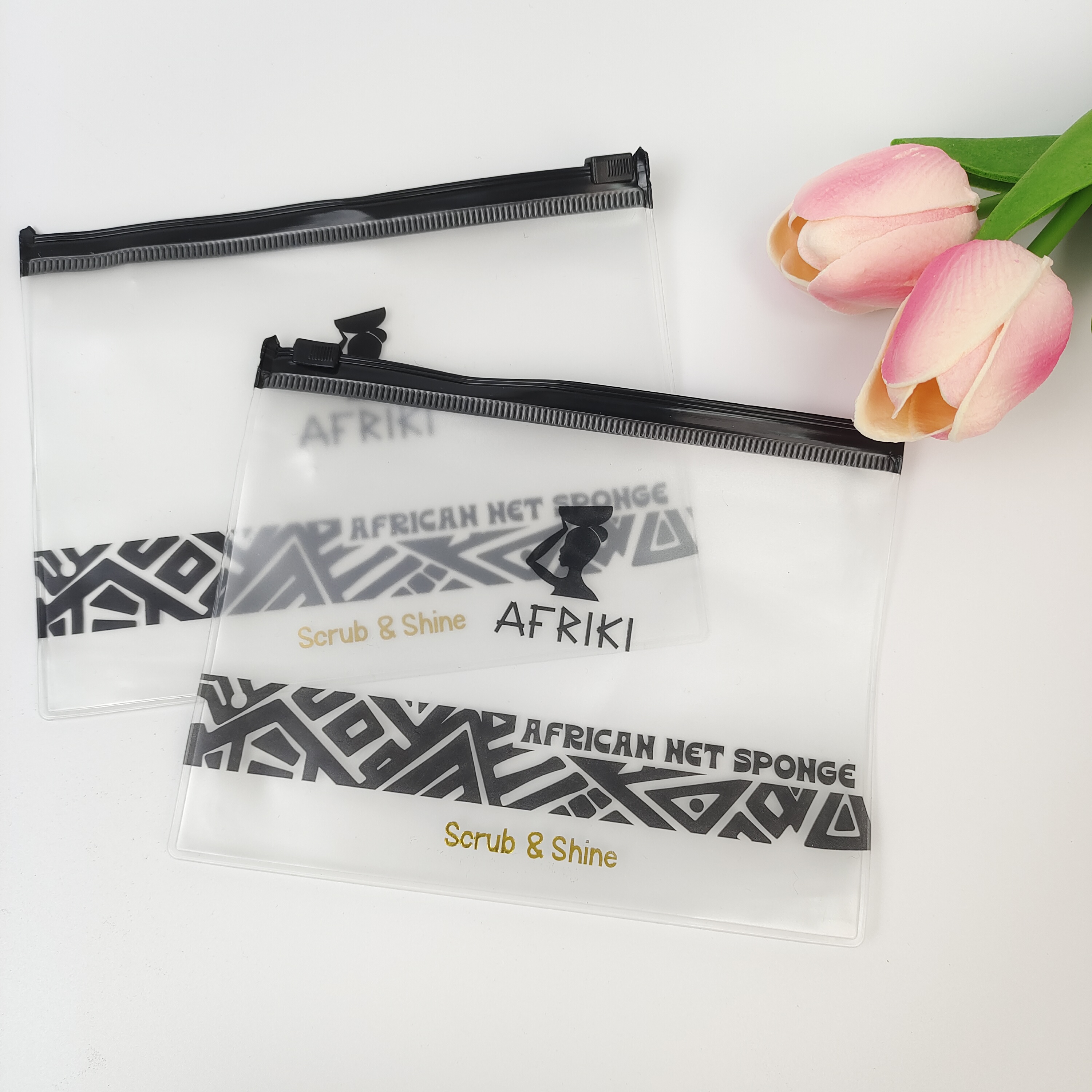 clear PVC zipper bag with metallic gold foil artwork - view 4