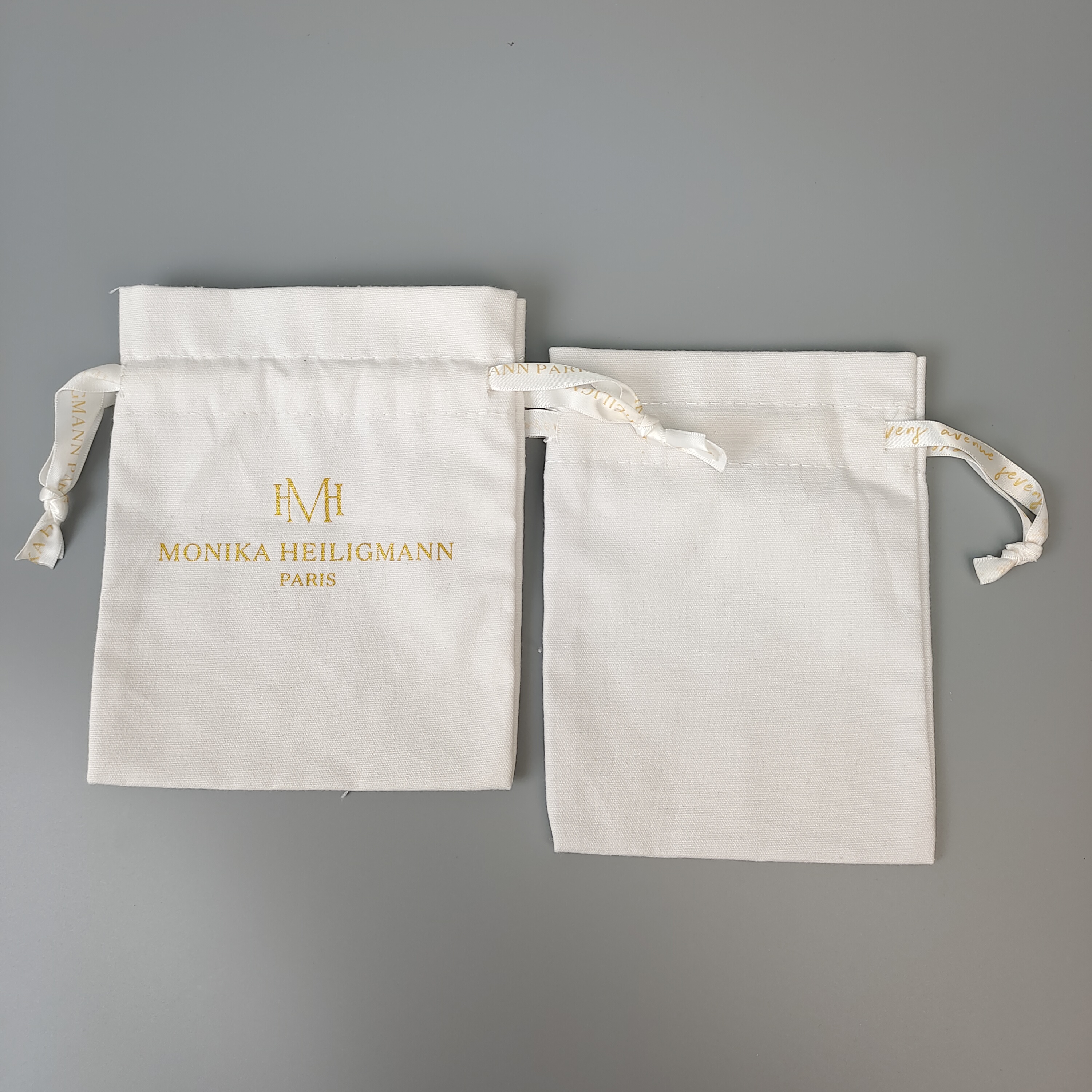 natural cotton drawstring pouch with metallic gold logo - view 4