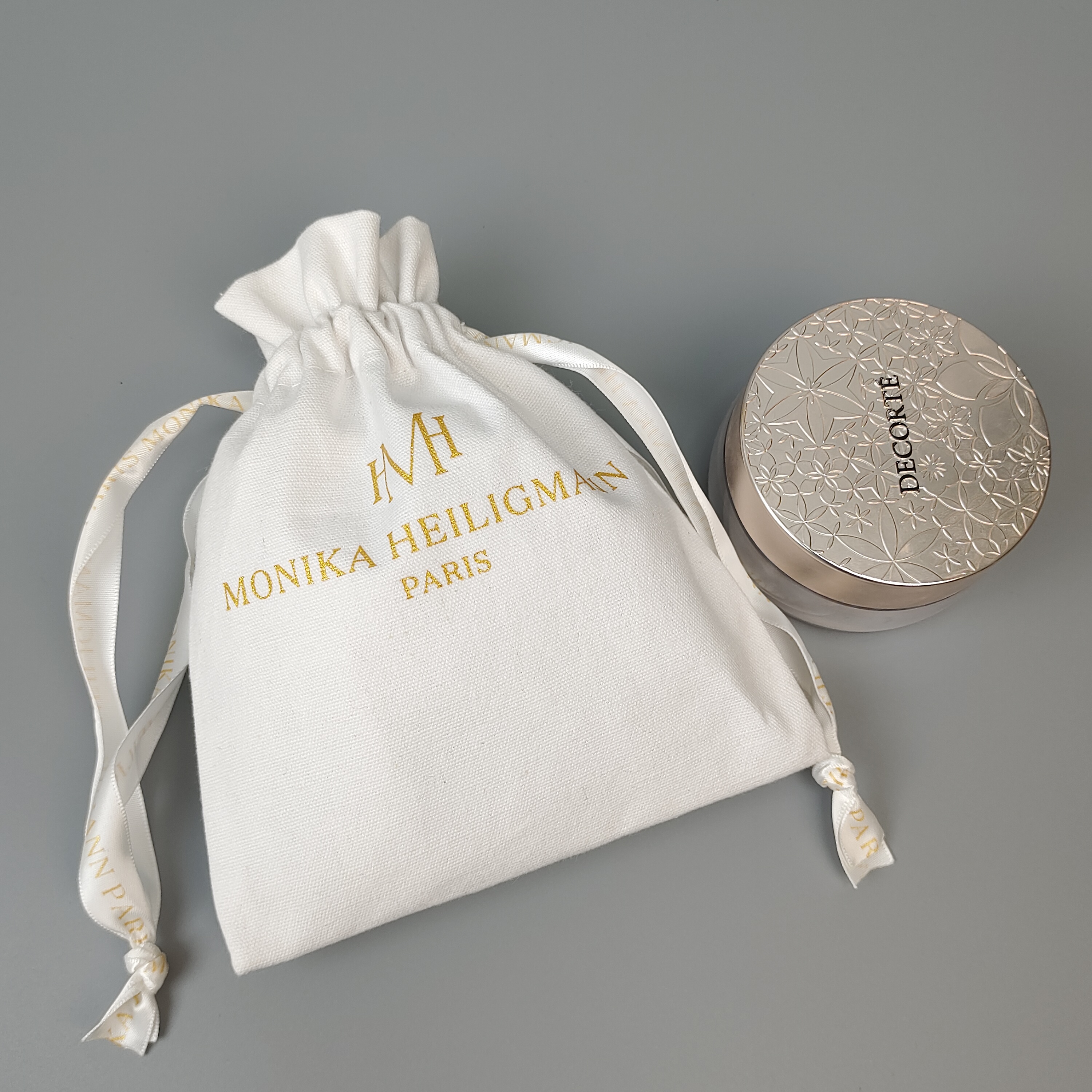 natural cotton drawstring pouch with metallic gold logo - view 5
