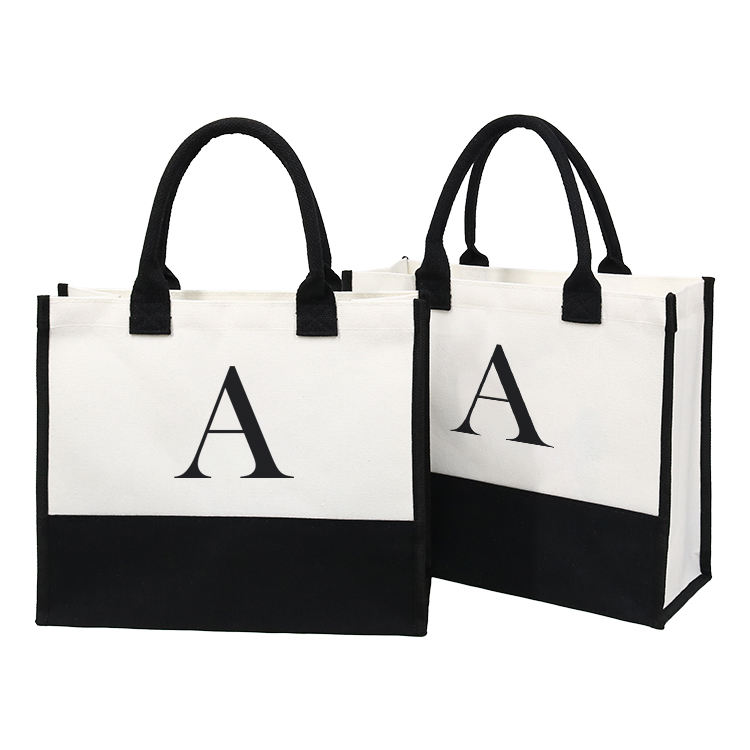 green monogram jute tote bag product example - view 3