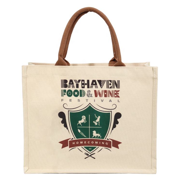 heart pattern white jute tote product example - view 2