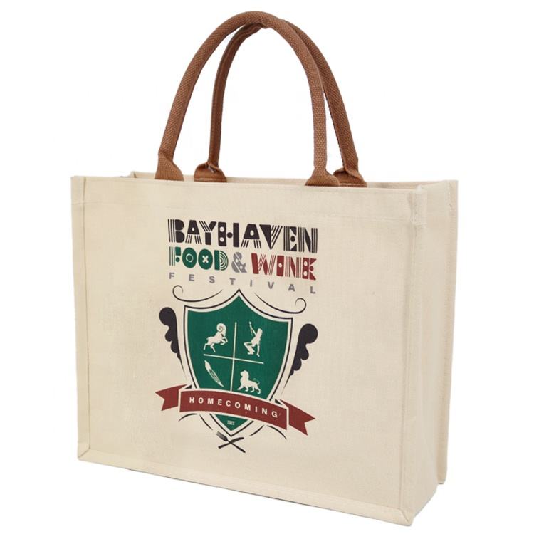 heart pattern white jute tote product example - view 3