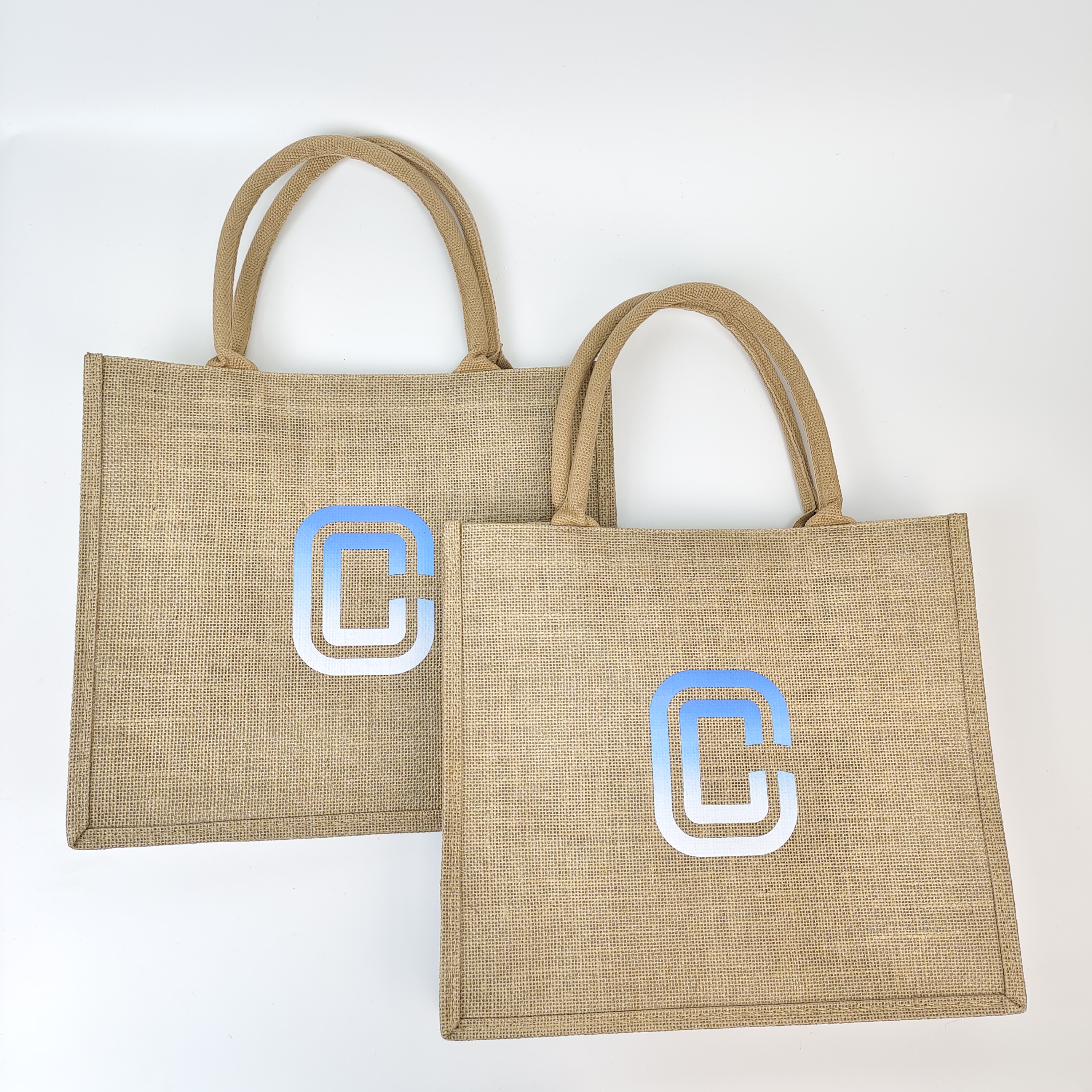 heat transfer printed natural jute tote bag with reinforced handles - view 2