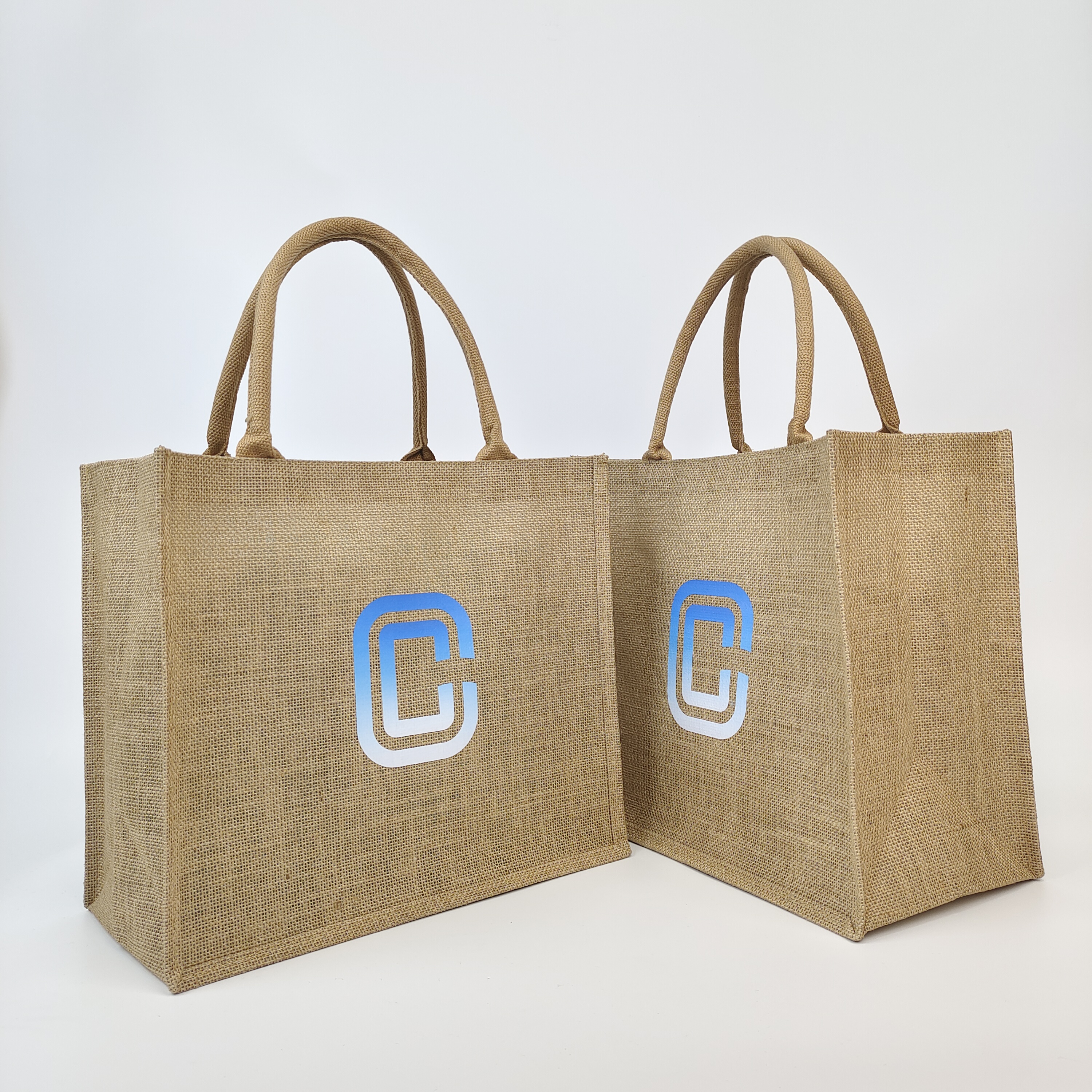 heat transfer printed natural jute tote bag with reinforced handles - view 3