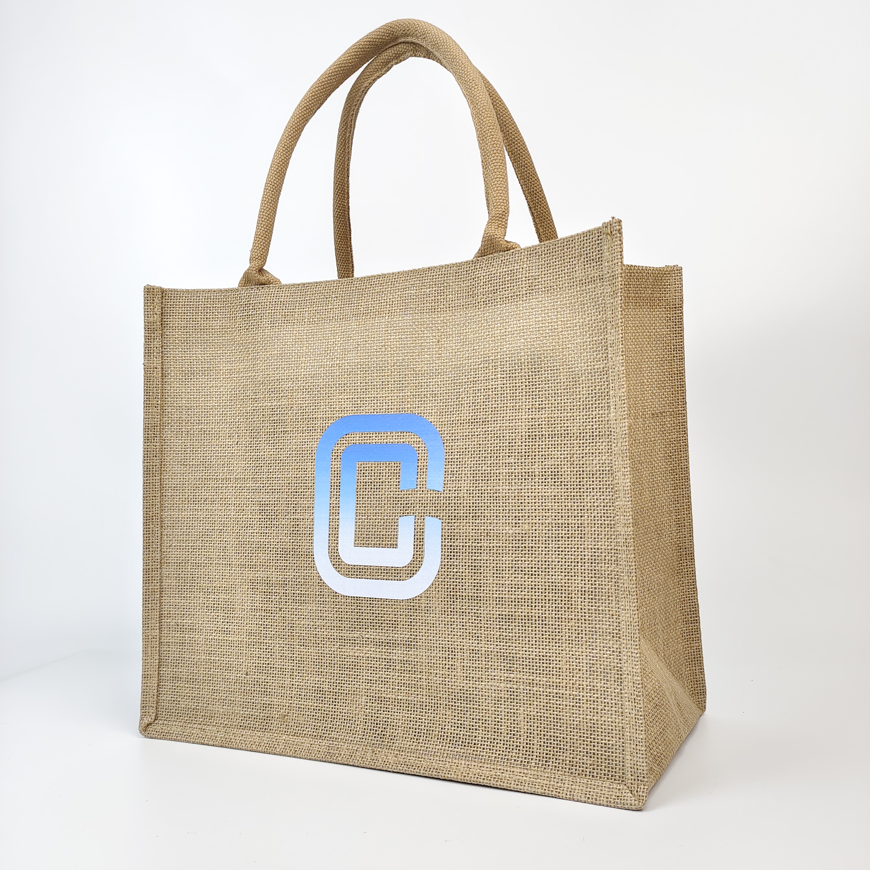heat transfer printed natural jute tote bag with reinforced handles - view 6