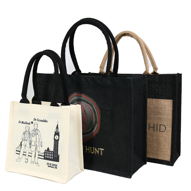black handle logo jute tote product example