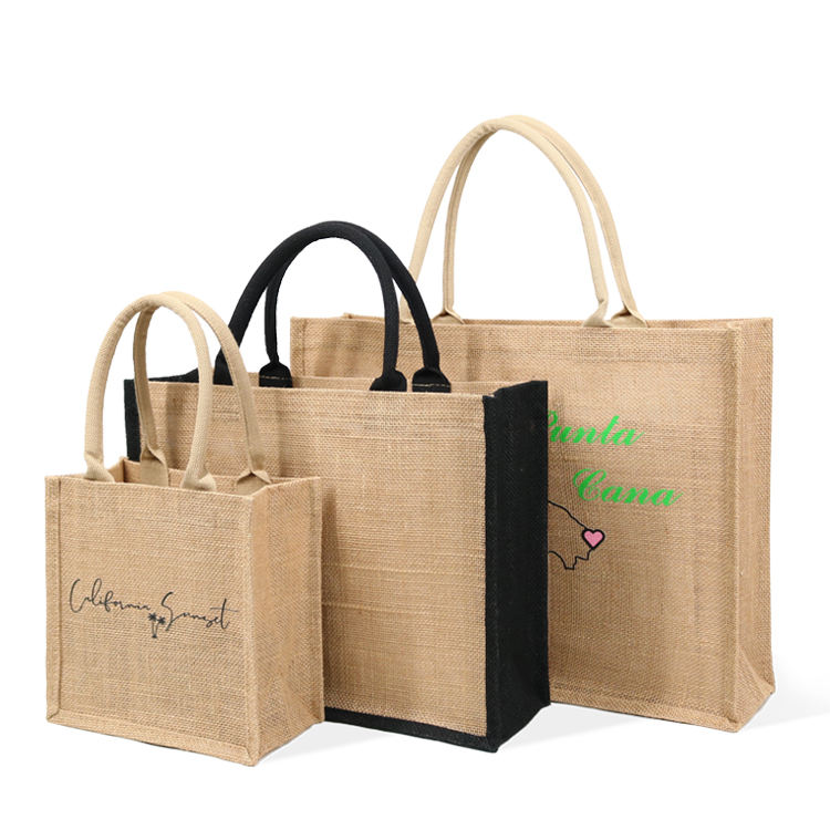 black handle logo jute tote product example - view 2