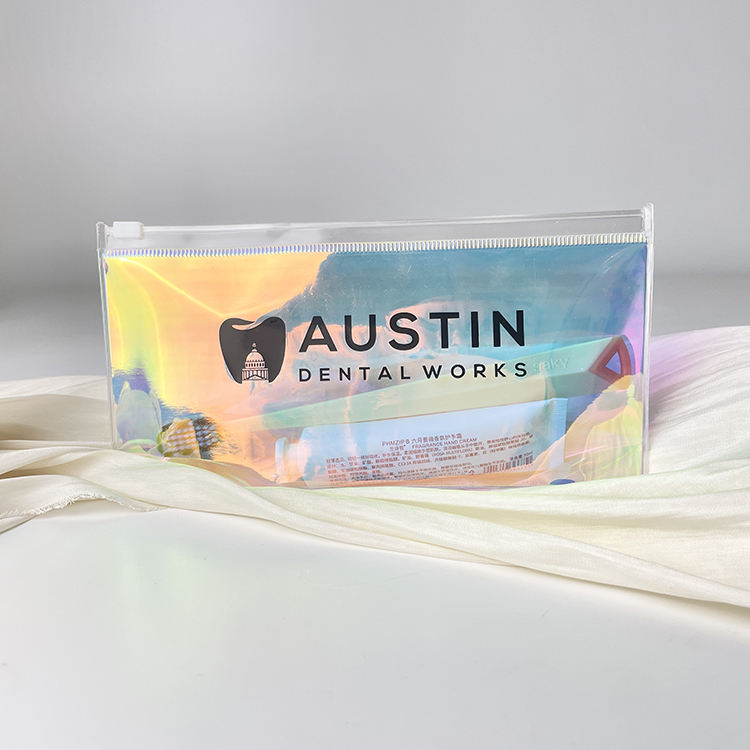holographic PVC dental kit pouch with white slider and black logo - view 2