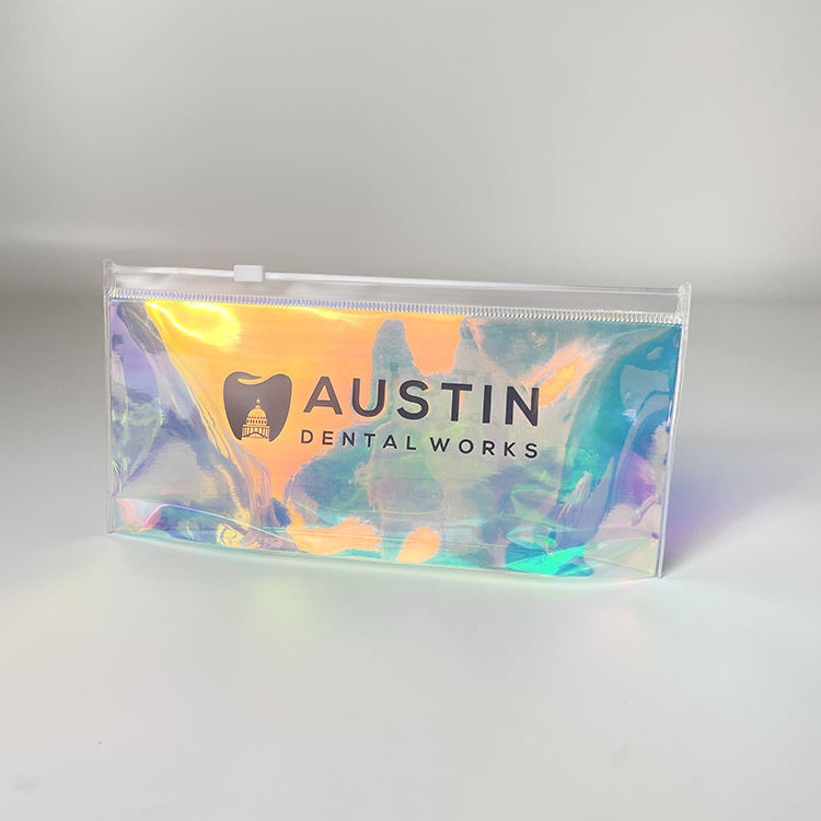 holographic PVC dental kit pouch with white slider and black logo - view 3