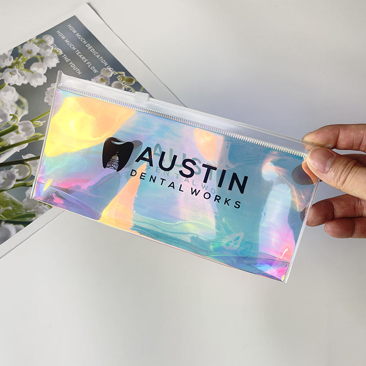 holographic PVC dental kit pouch with white slider and black logo - view 4