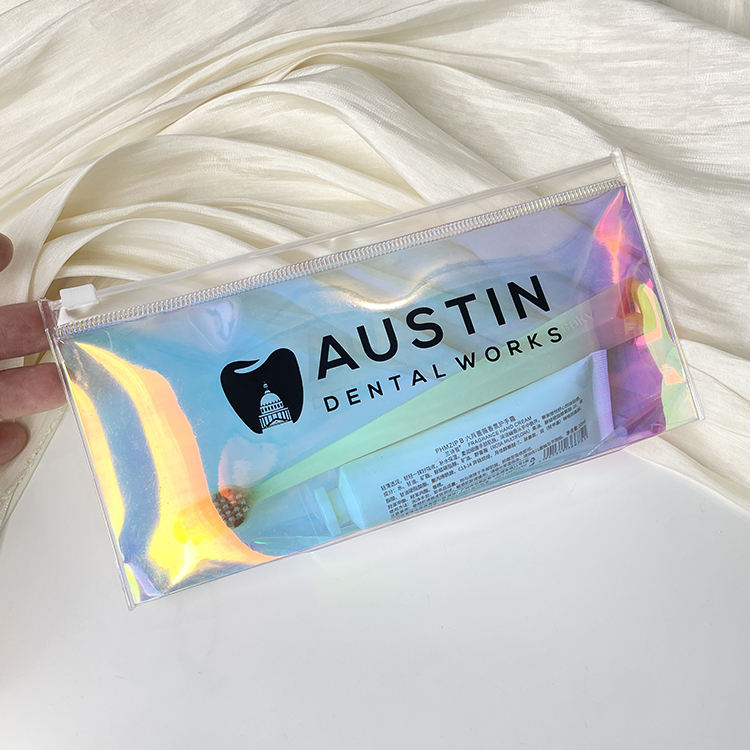 holographic PVC dental kit pouch with white slider and black logo - view 5