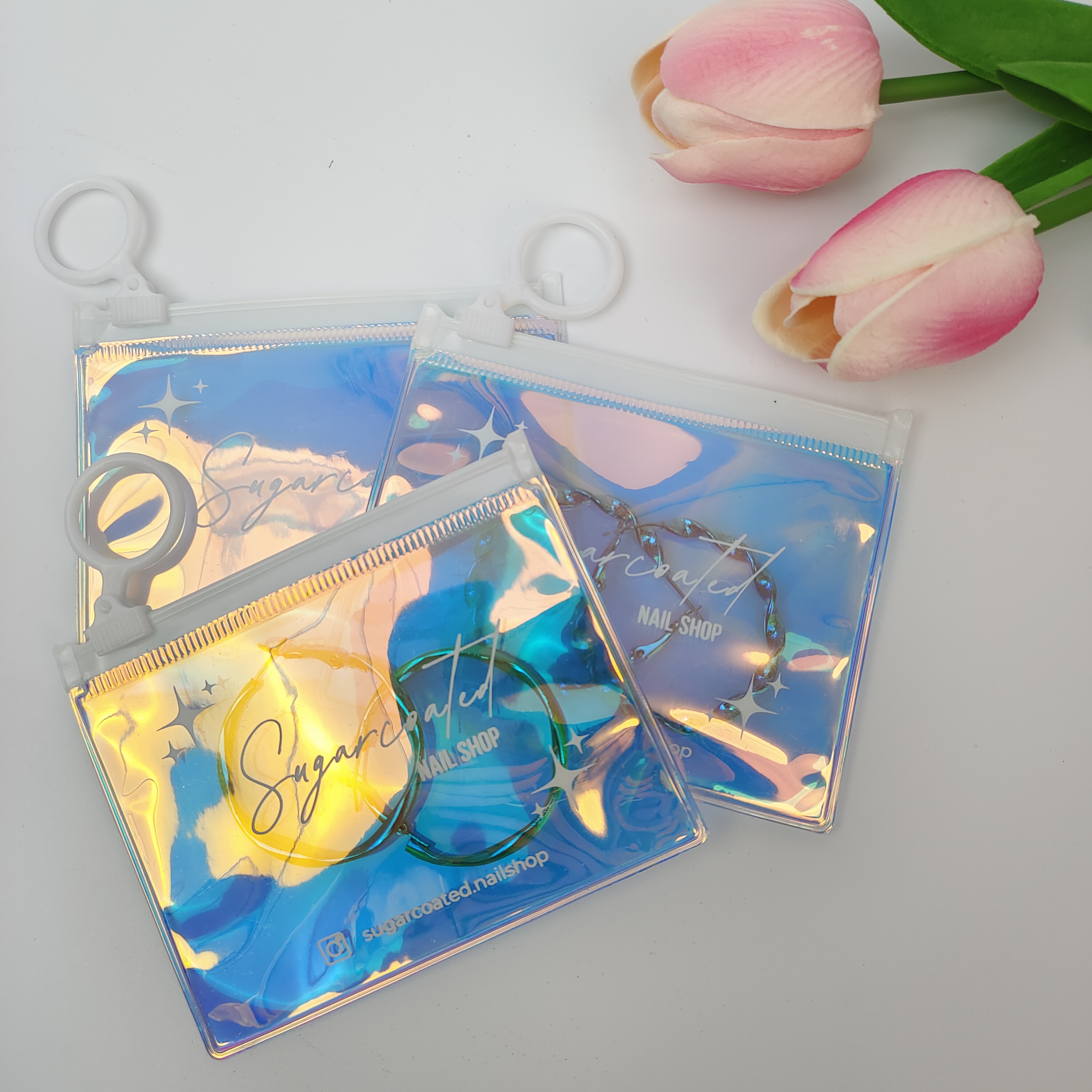 holographic printed PVC zipper bag with ring pull