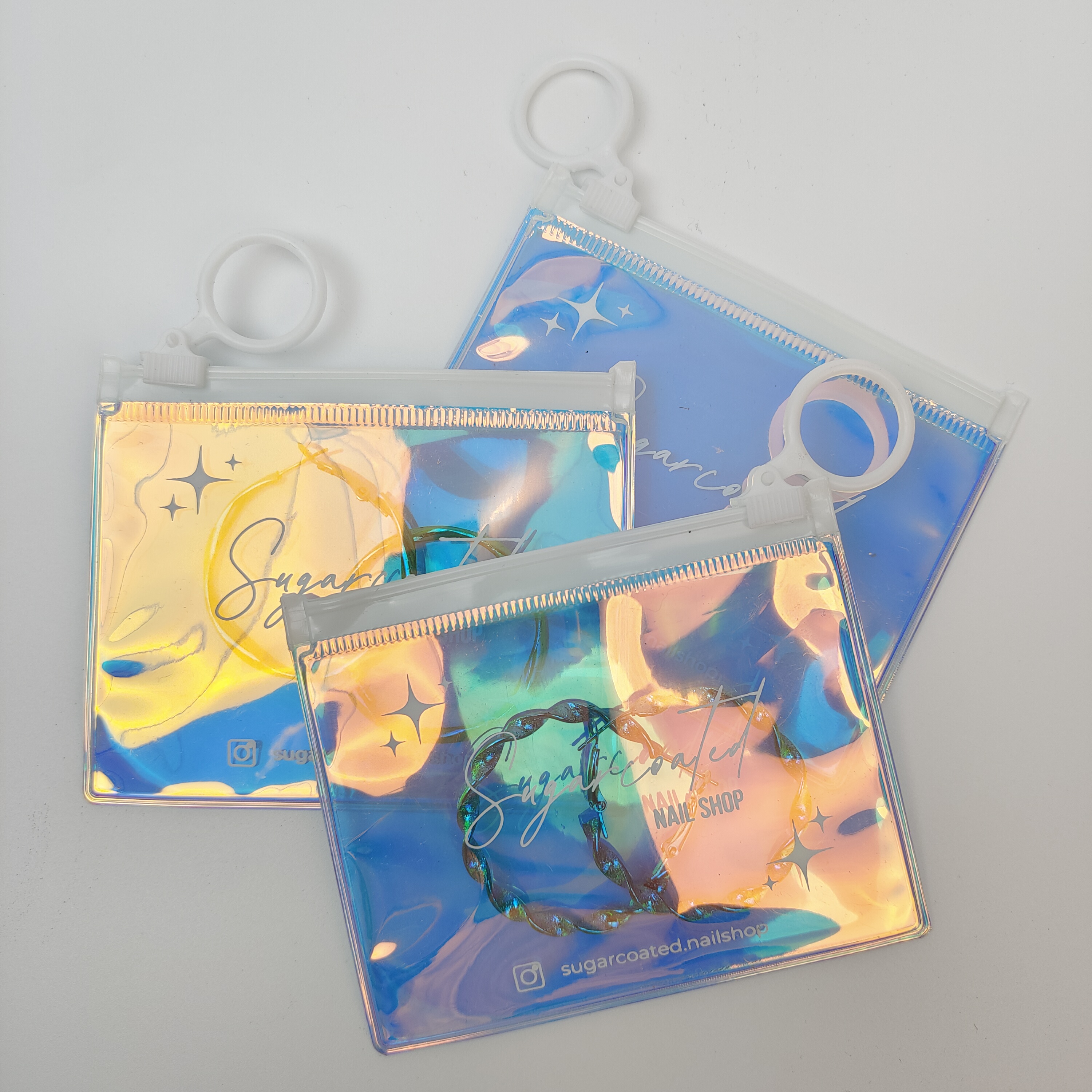 holographic printed PVC zipper bag with ring pull - view 2