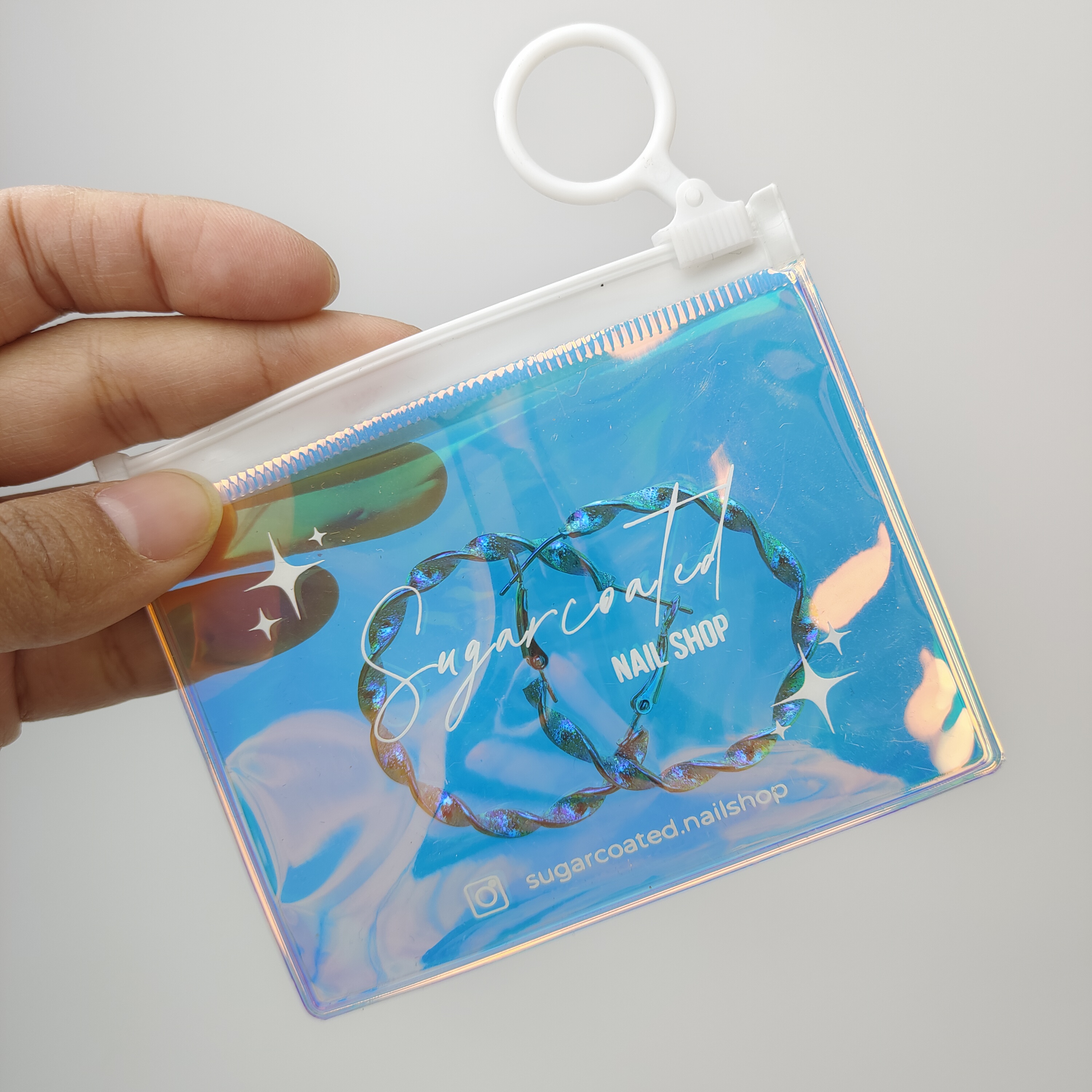 holographic printed PVC zipper bag with ring pull - view 3