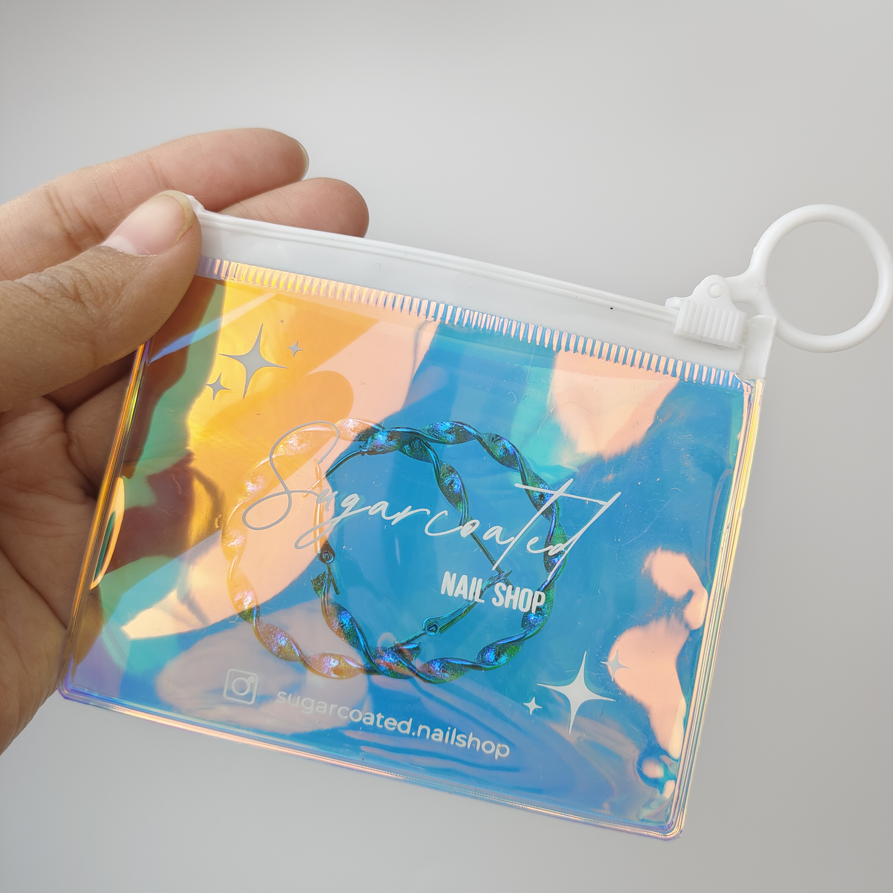 holographic printed PVC zipper bag with ring pull - view 6