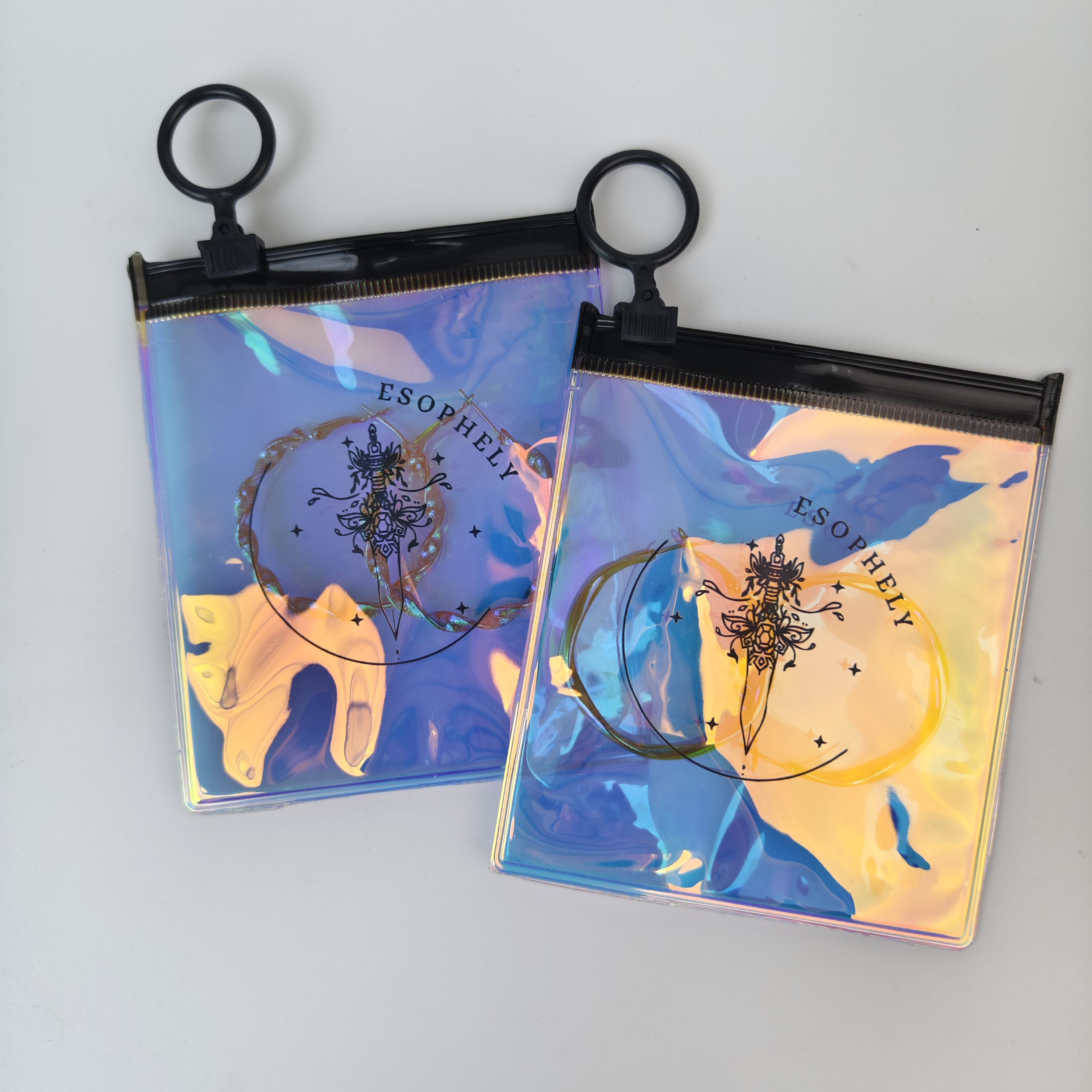 printed iridescent PVC zipper pouches with black ring pulls - view 4