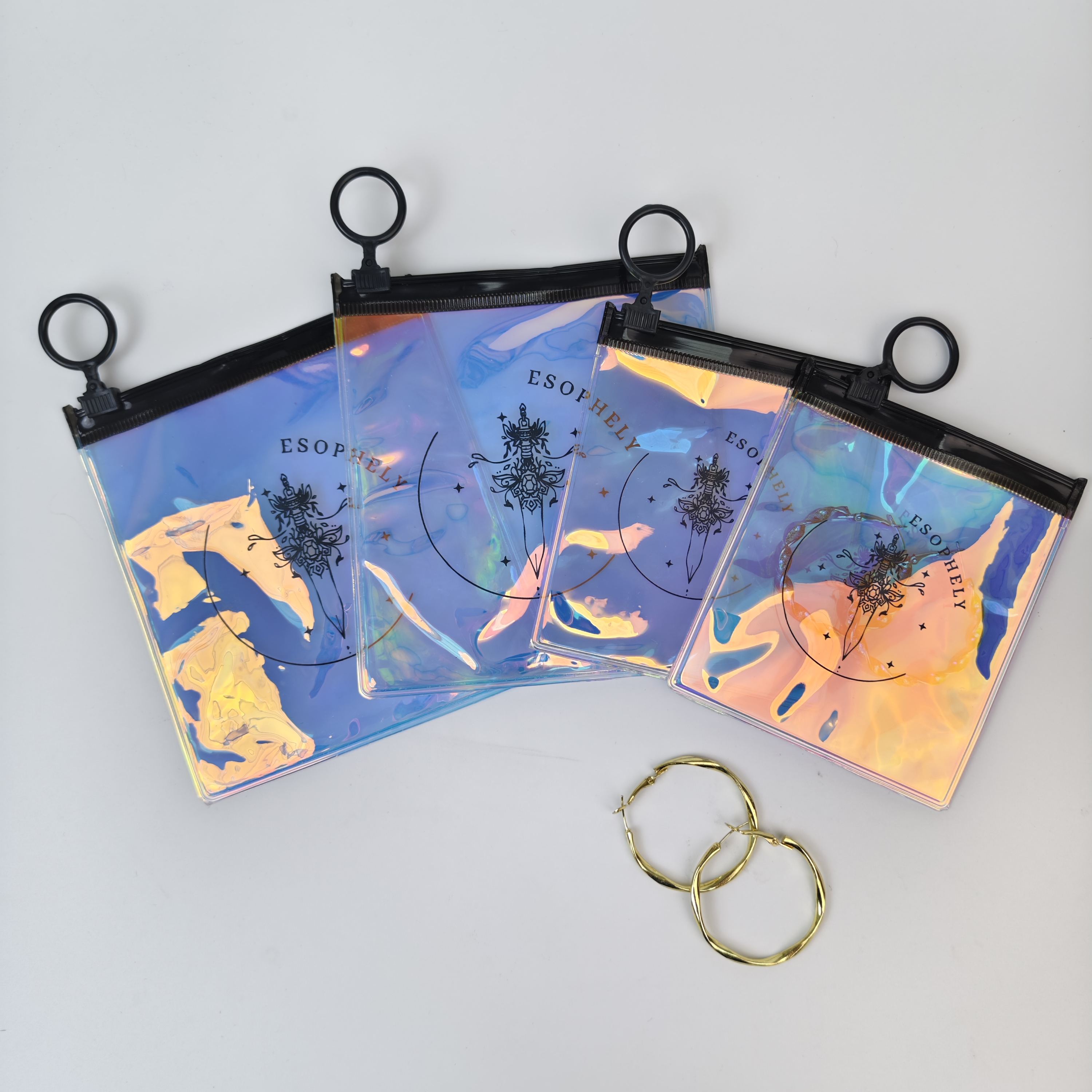 printed iridescent PVC zipper pouches with black ring pulls - view 5