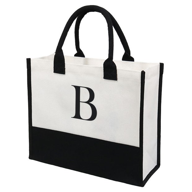 letter b canvas panel jute tote product example