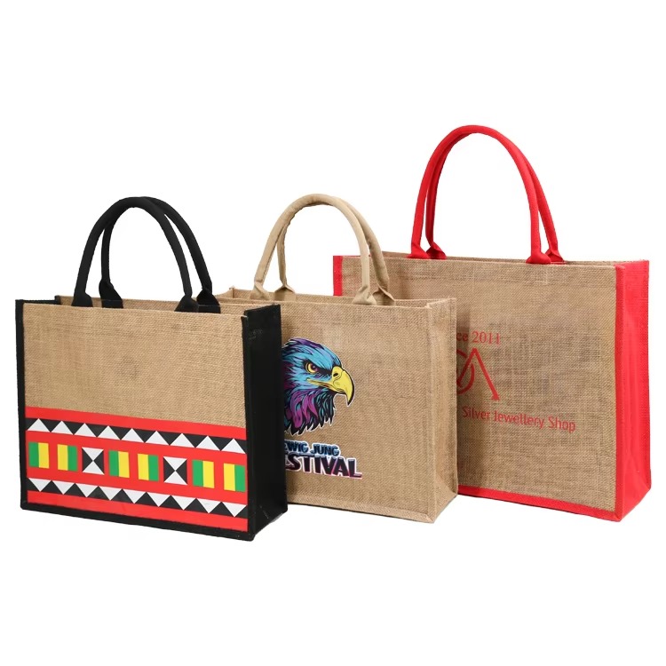 letter b canvas panel jute tote product example - view 2