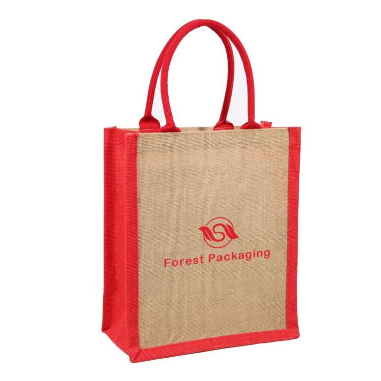 medium natural jute tote with white print product example - view 5