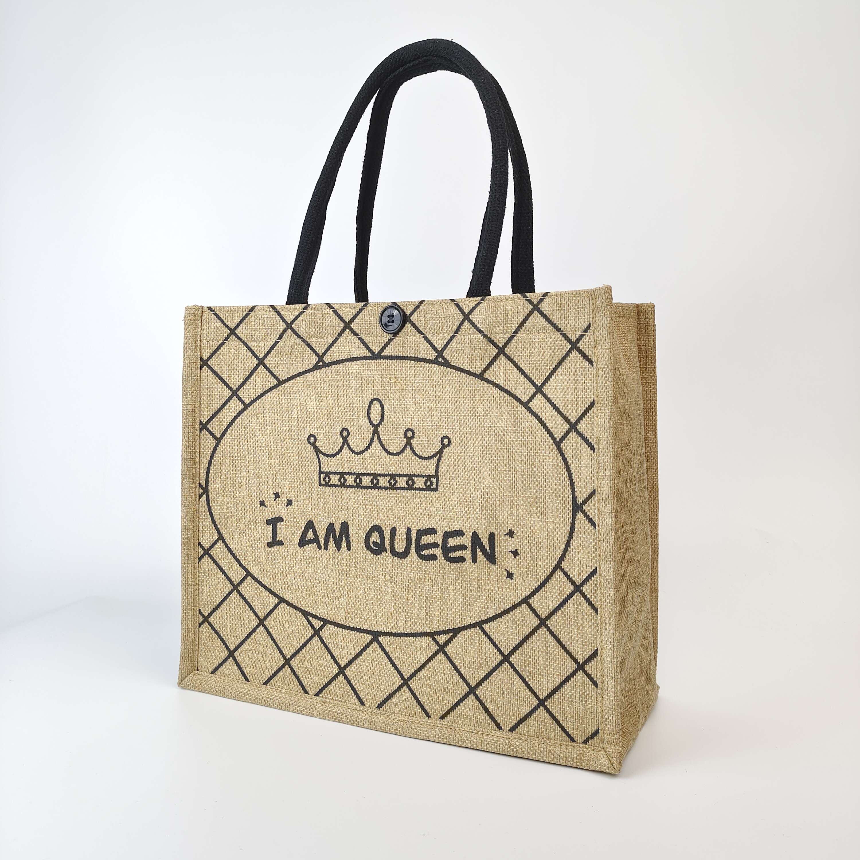 natural jute tote bag with repeated multi-logo printing - view 2