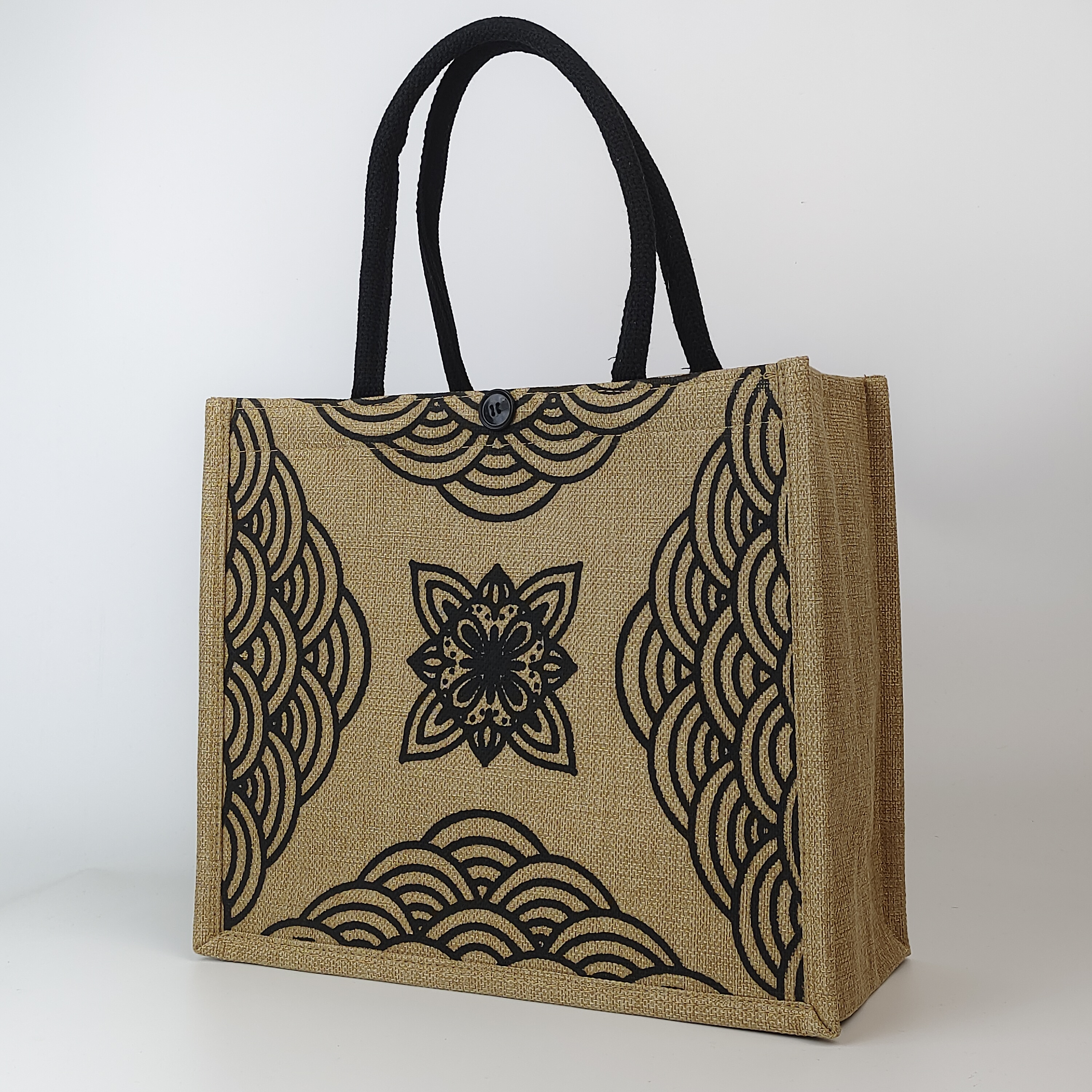 natural jute tote bag with repeated multi-logo printing - view 3