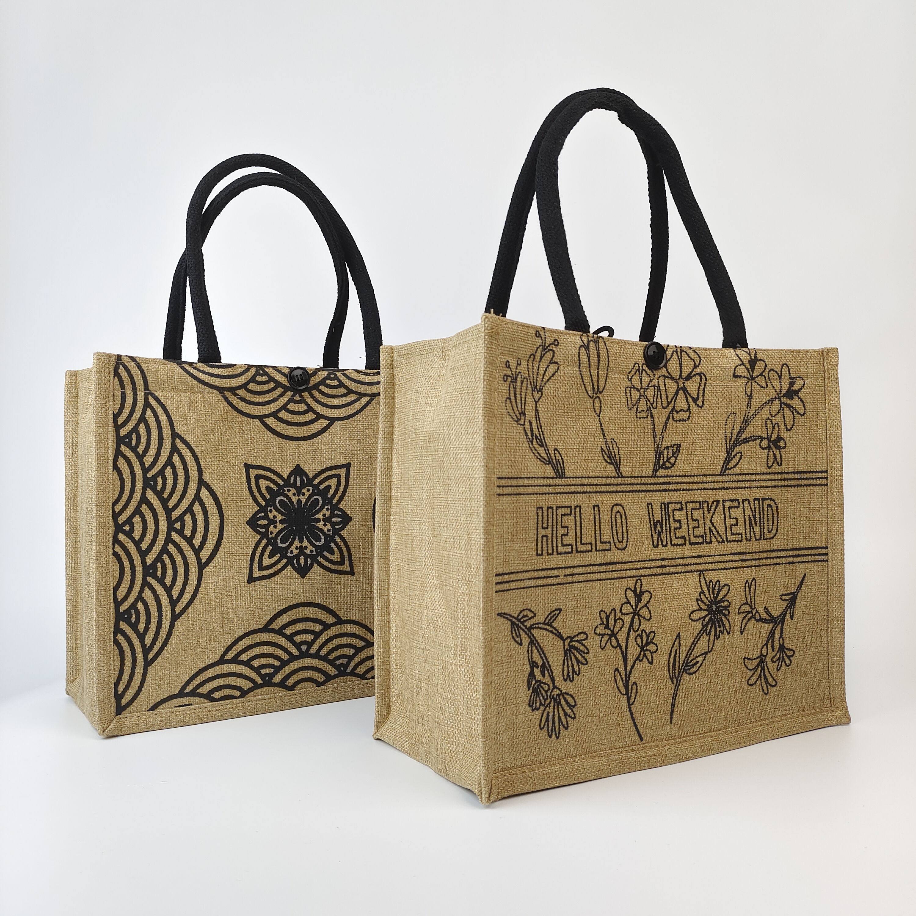 natural jute tote bag with repeated multi-logo printing - view 4