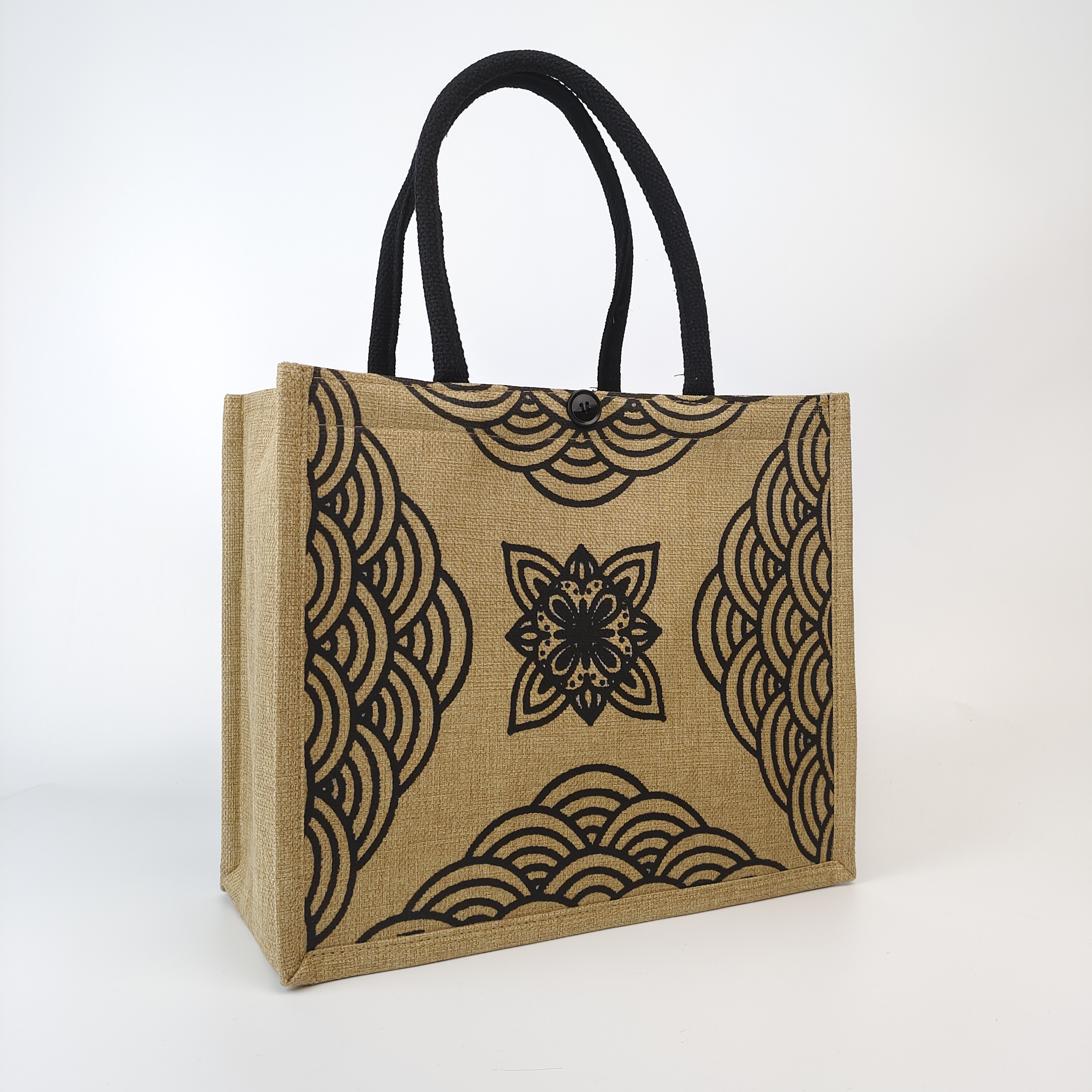 natural jute tote bag with repeated multi-logo printing - view 6