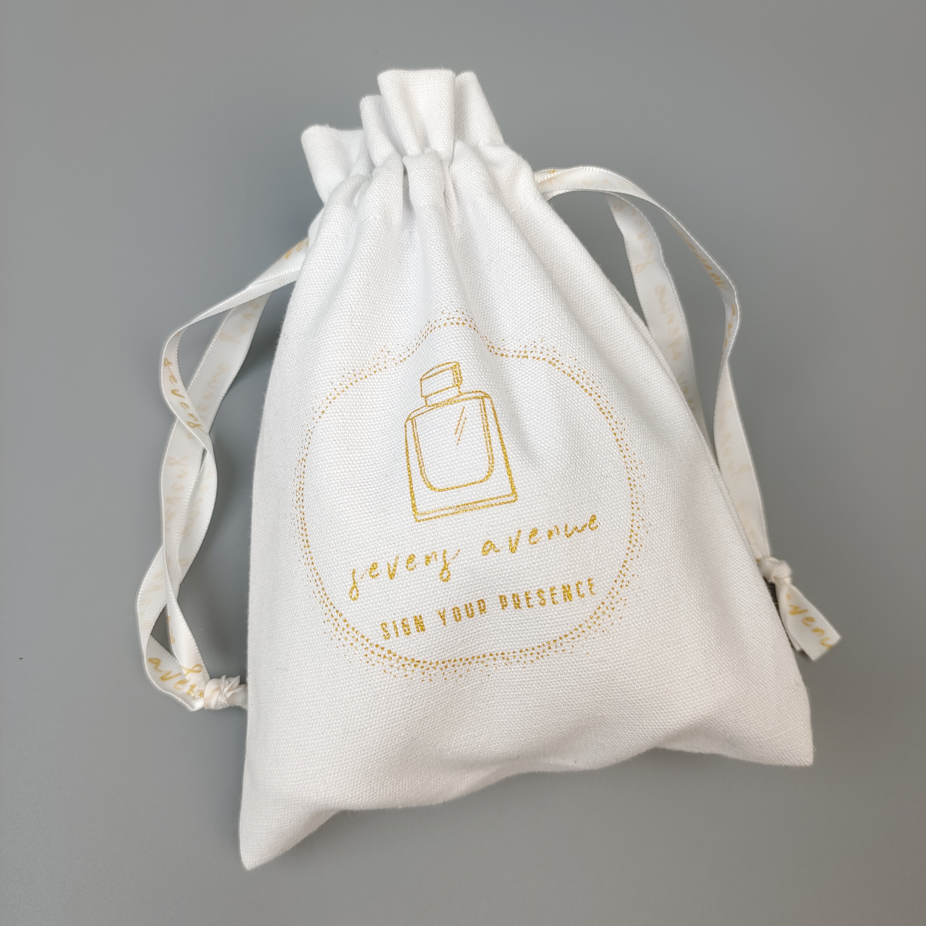 natural cotton drawstring pouch with black ribbon closure - view 4
