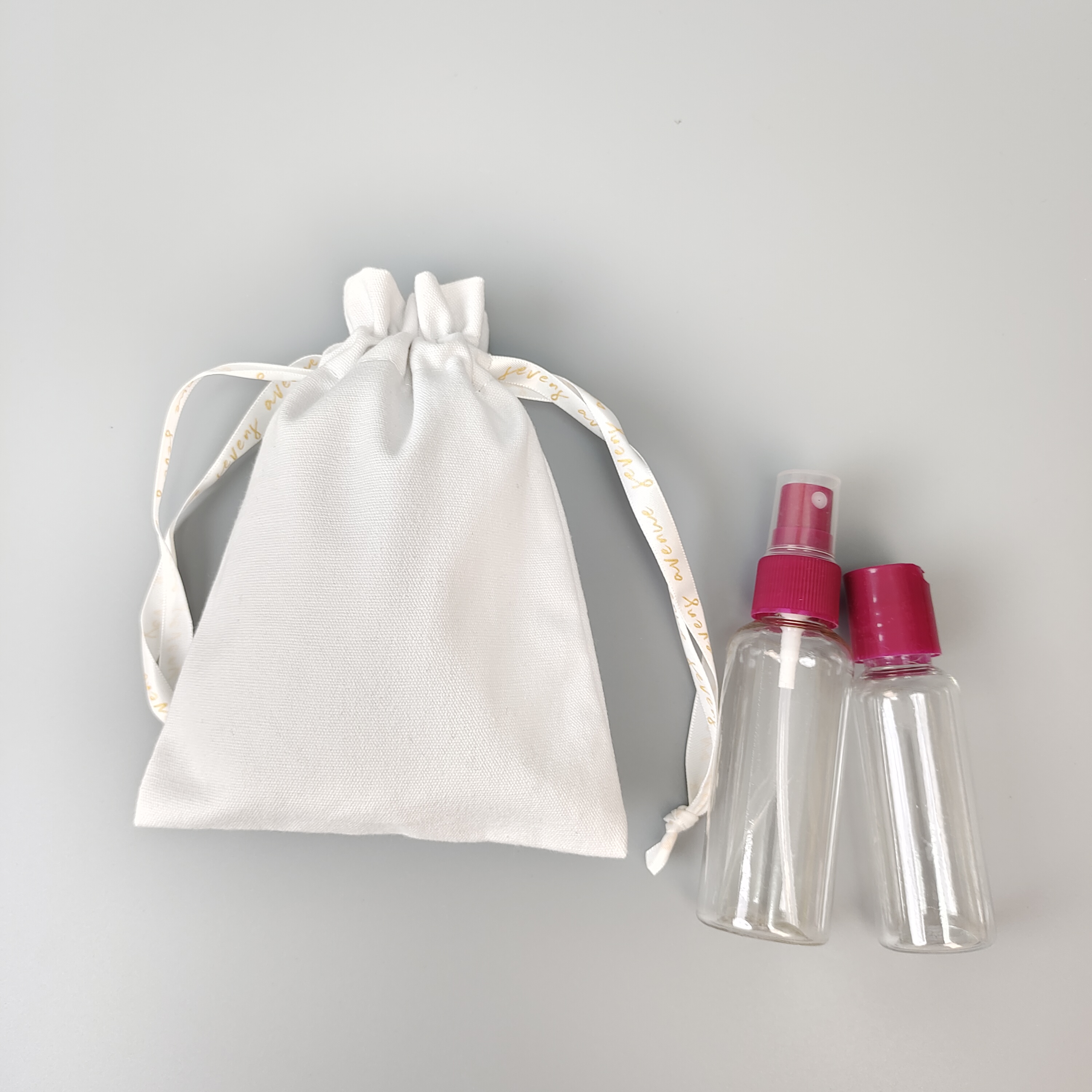 natural cotton drawstring pouch with black ribbon closure - view 5