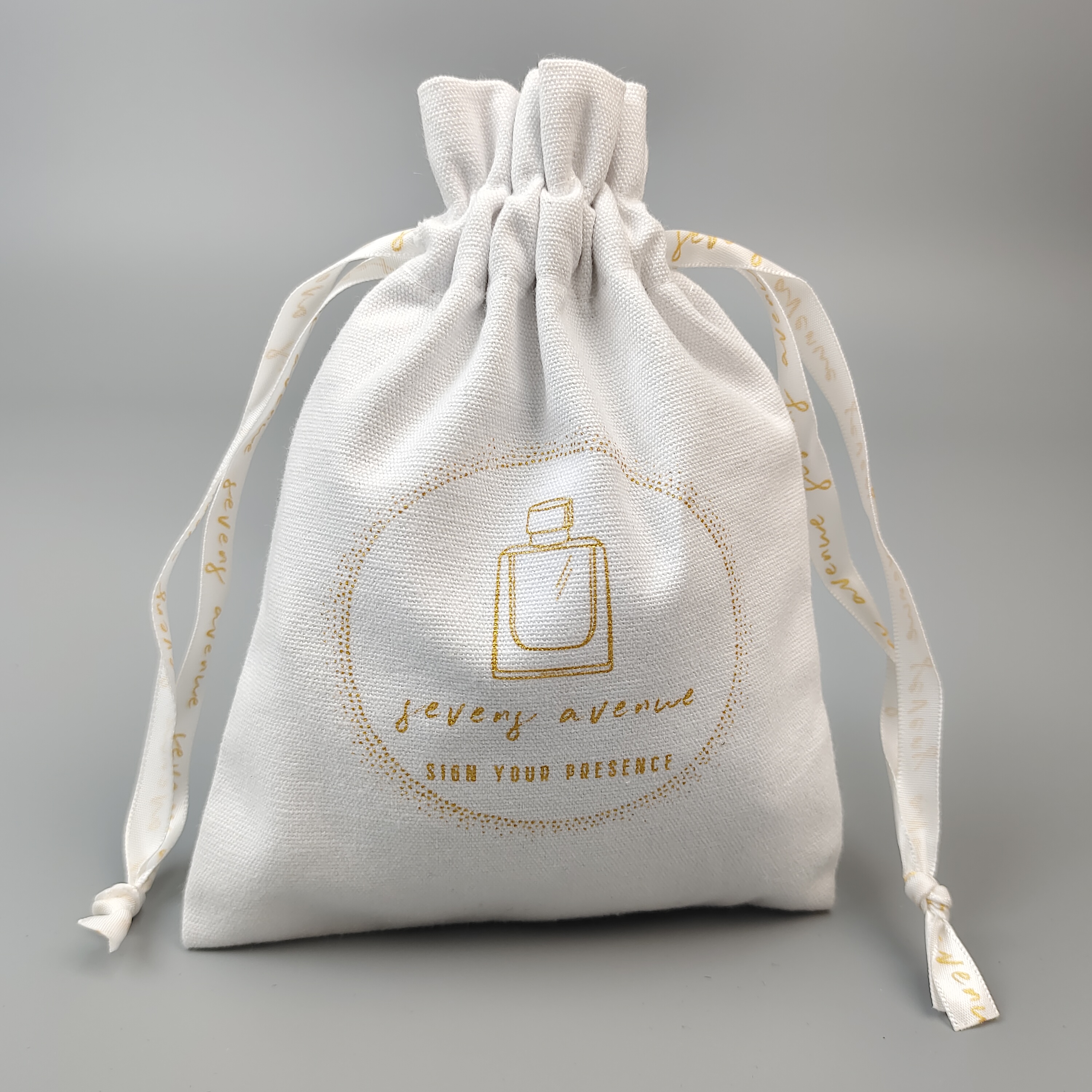 natural cotton drawstring pouch with black ribbon closure - view 6
