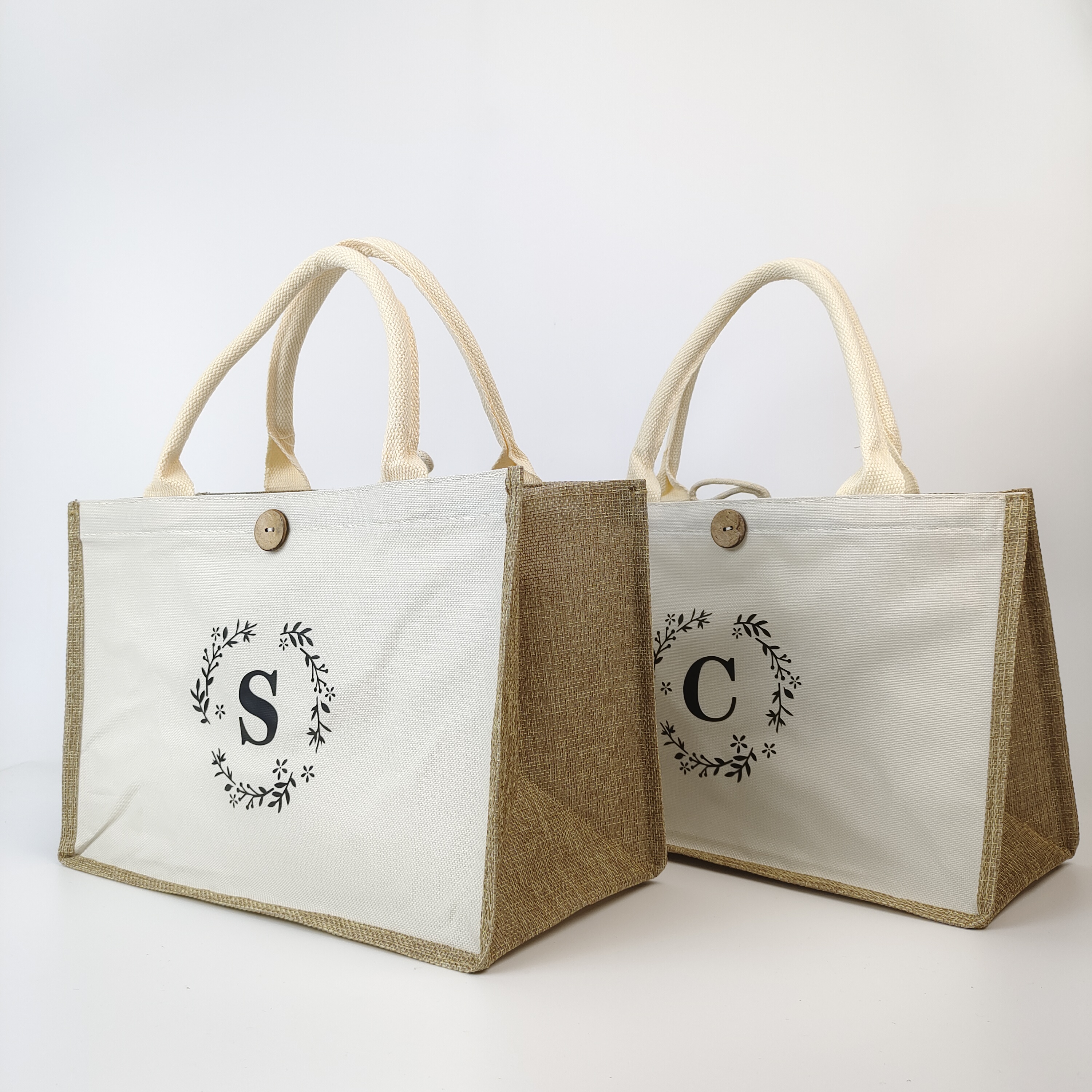 natural jute and canvas tote bag with sturdy handles - view 1