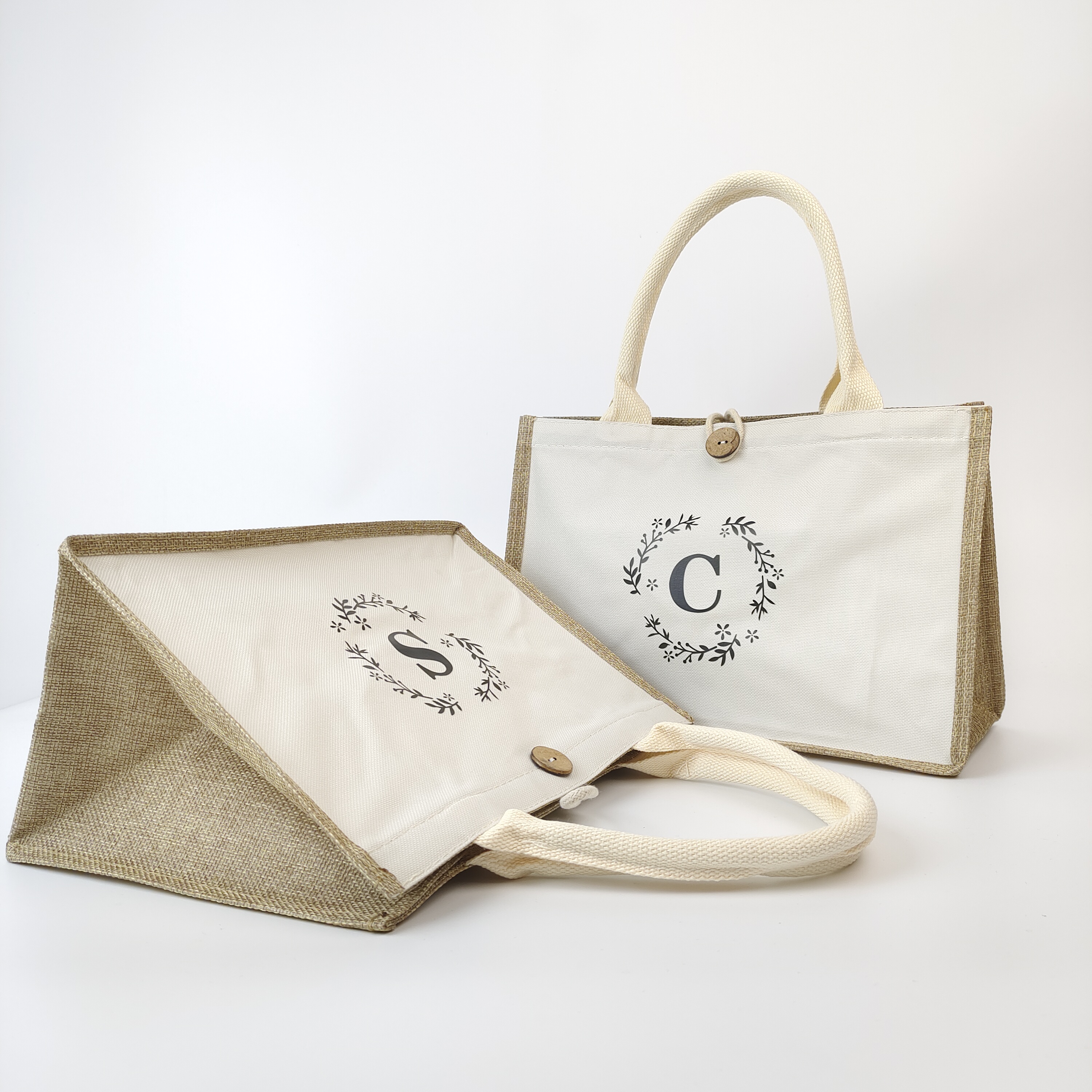 natural jute and canvas tote bag with sturdy handles - view 2