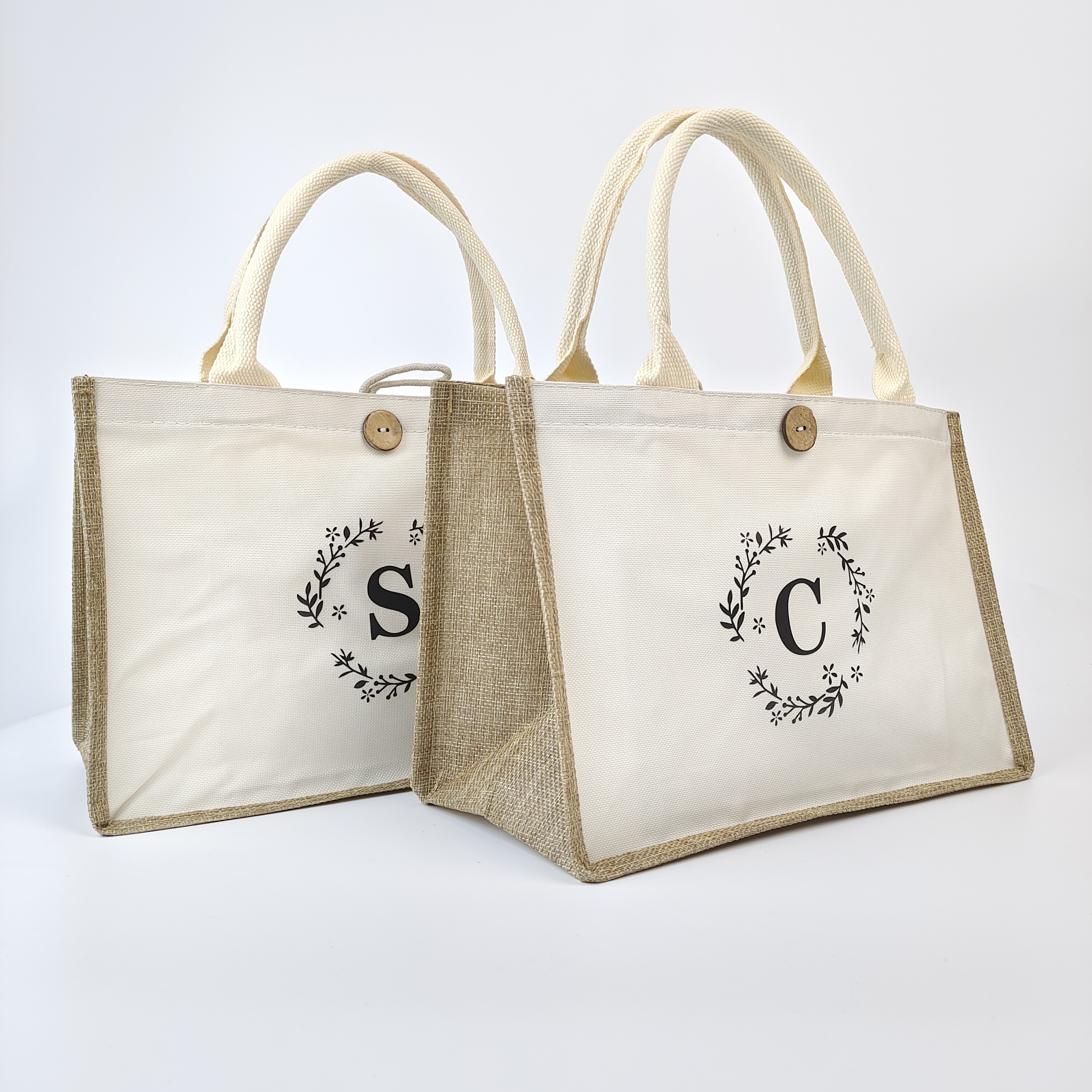 natural jute and canvas tote bag with sturdy handles - view 3