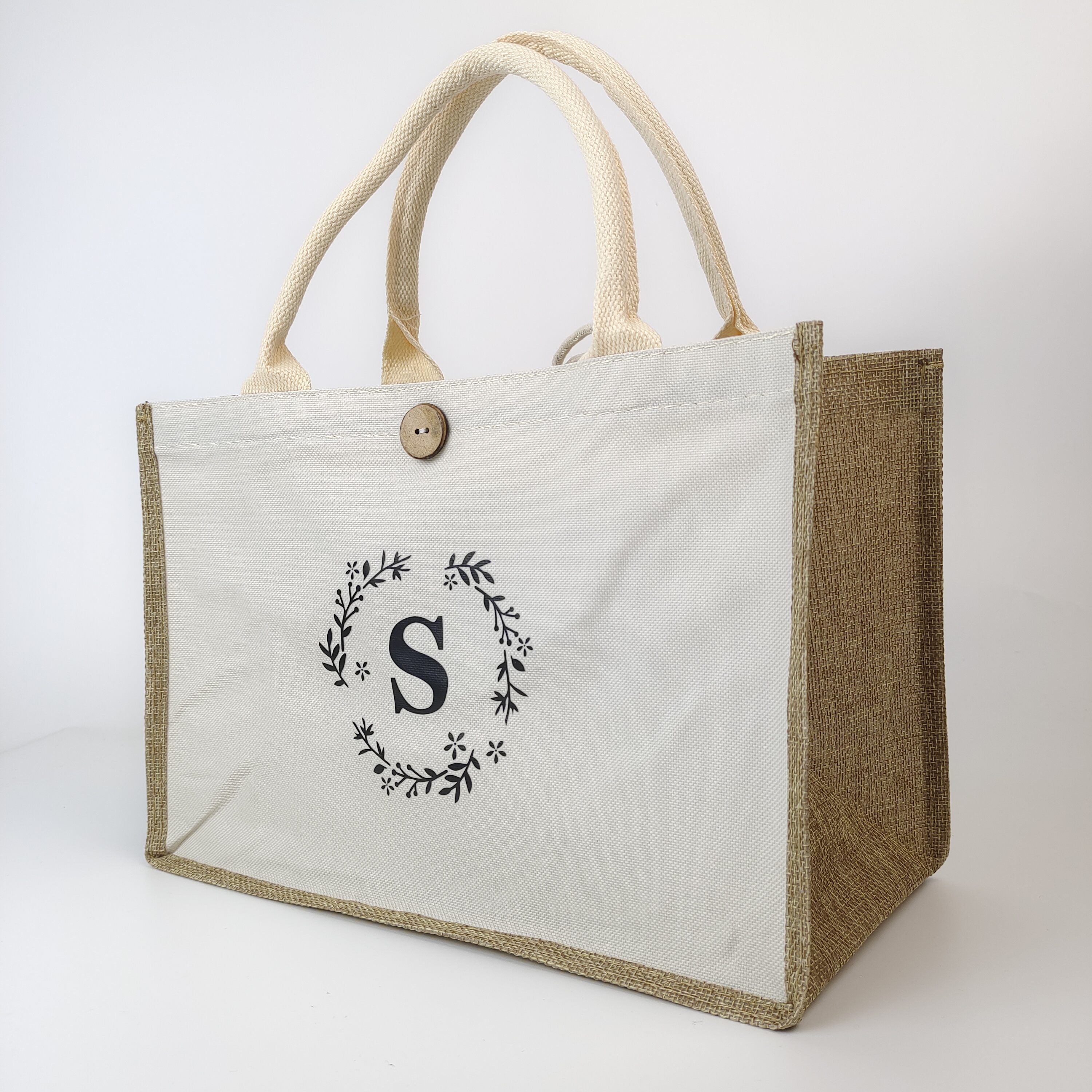 natural jute and canvas tote bag with sturdy handles - view 4
