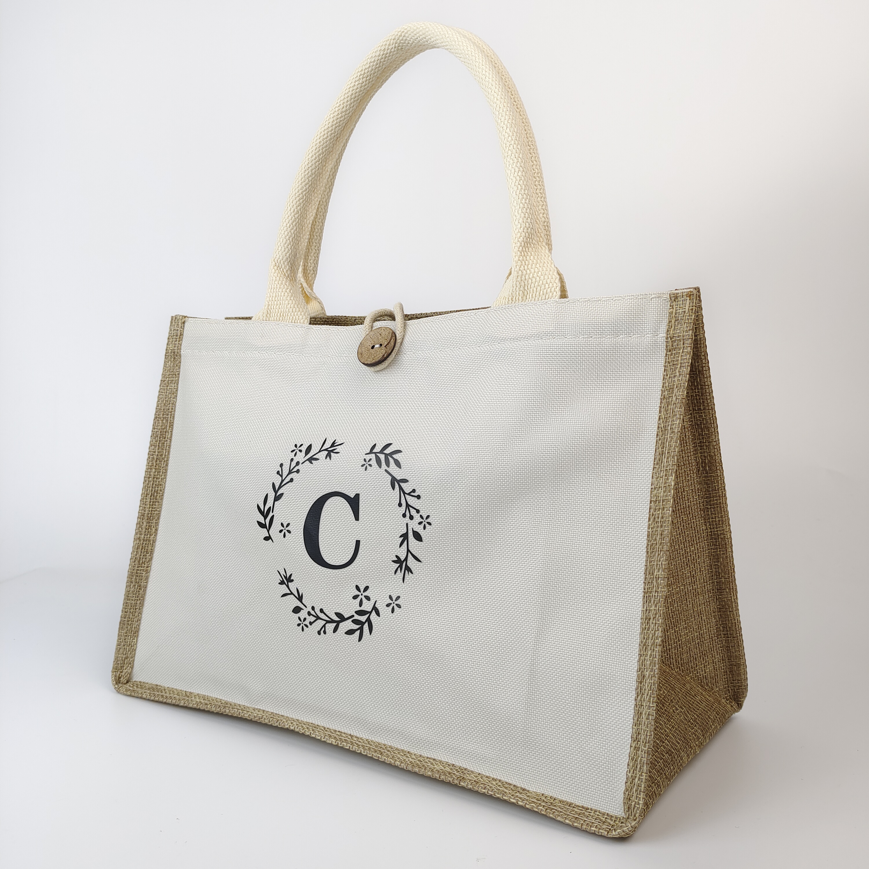 natural jute and canvas tote bag with sturdy handles - view 5