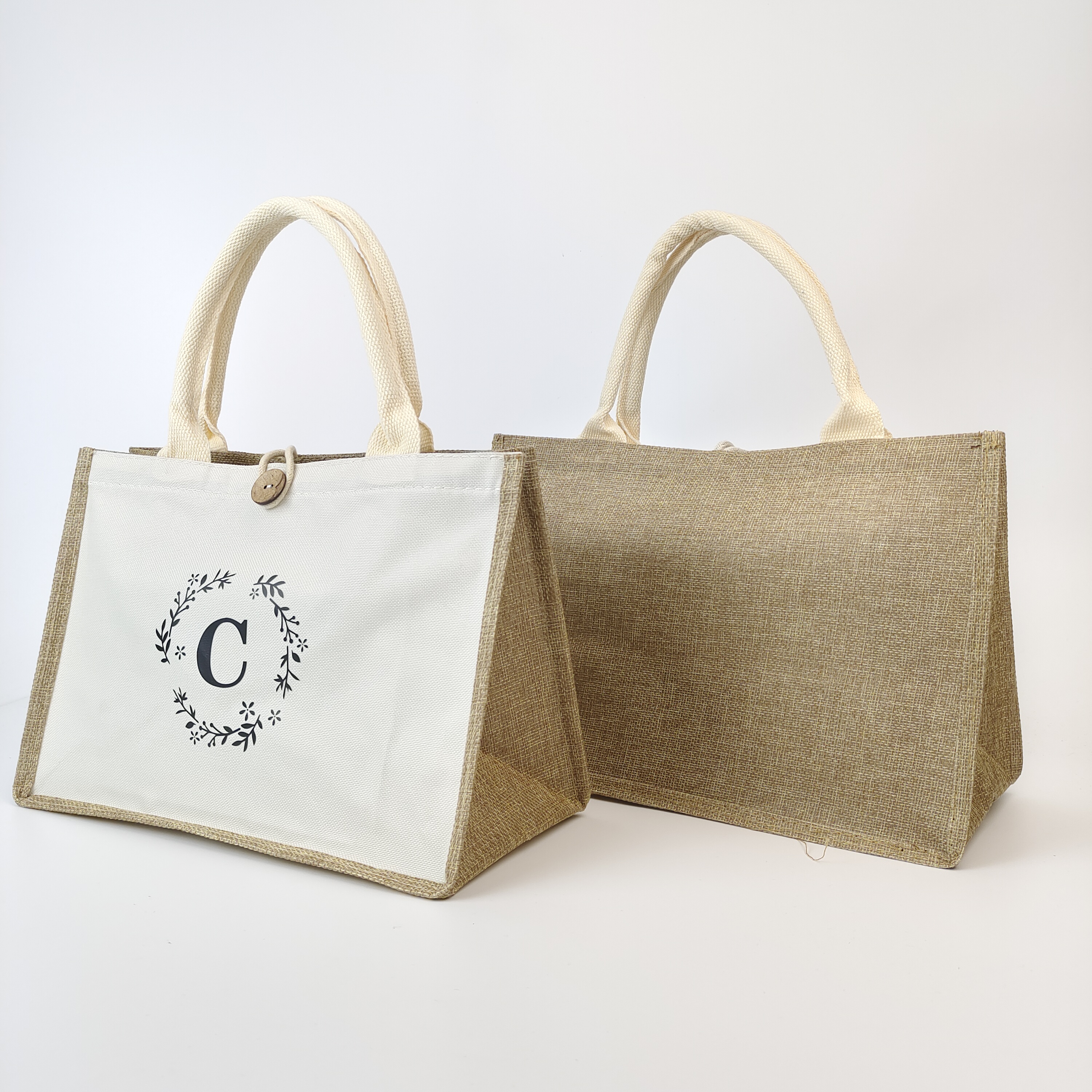 natural jute and canvas tote bag with sturdy handles - view 6
