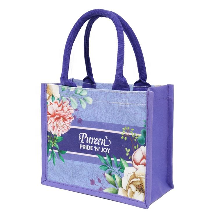 natural printed jute tote with long handles product example - view 6