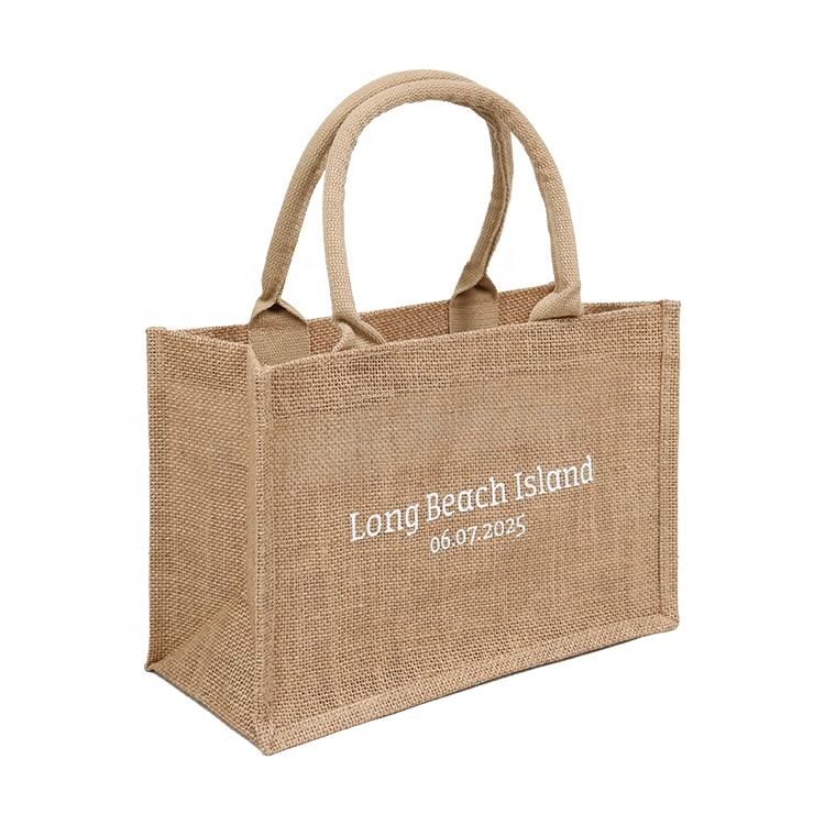 navy panel jute tote with button closure product example - view 3